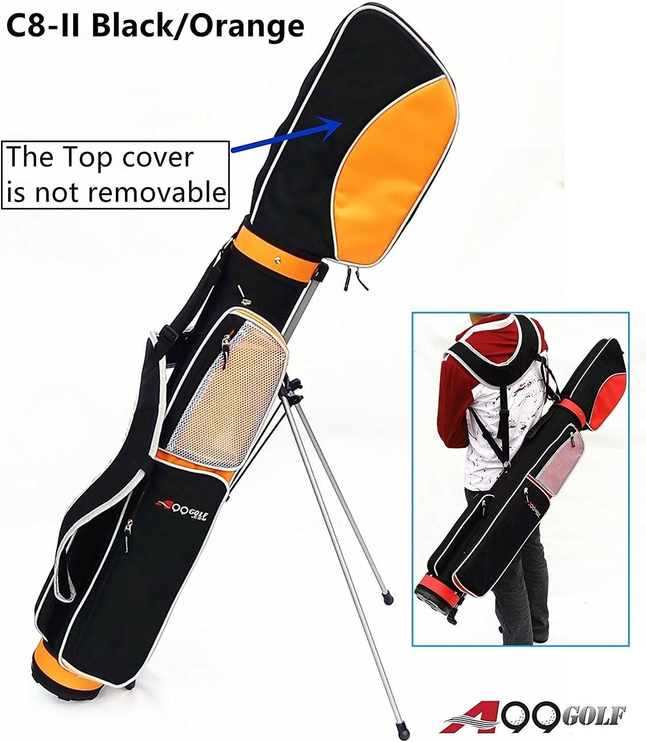 A99Golf Lightweight Golf Carry Bag with Stand, Durable Pitch Chip & Putt Bag for Driving Range, Par 3, and Executive Courses – Fits 5–7 Clubs Orange/Blk