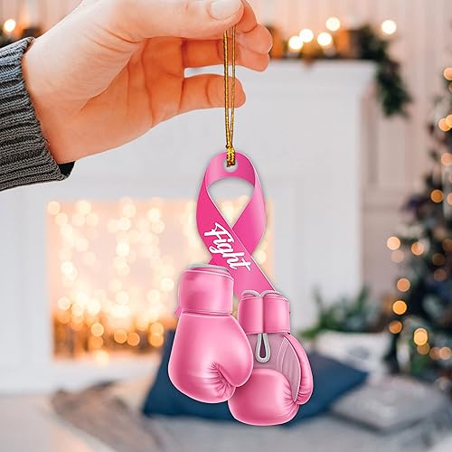 Miniatura 9 de Talataca Adorno hecho a mano para automóvil de ganchillo con cáncer de mama, guantes de boxeo de cinta rosa, accesorios de espejo retrovisor tejido,