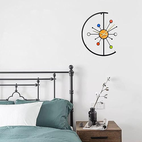 Miniatura 7 de Reloj de pared de metal único de 14 pulgadas, moderno reloj de mediados de siglo con mecanismo silencioso, reloj decorativo colorido para sala de