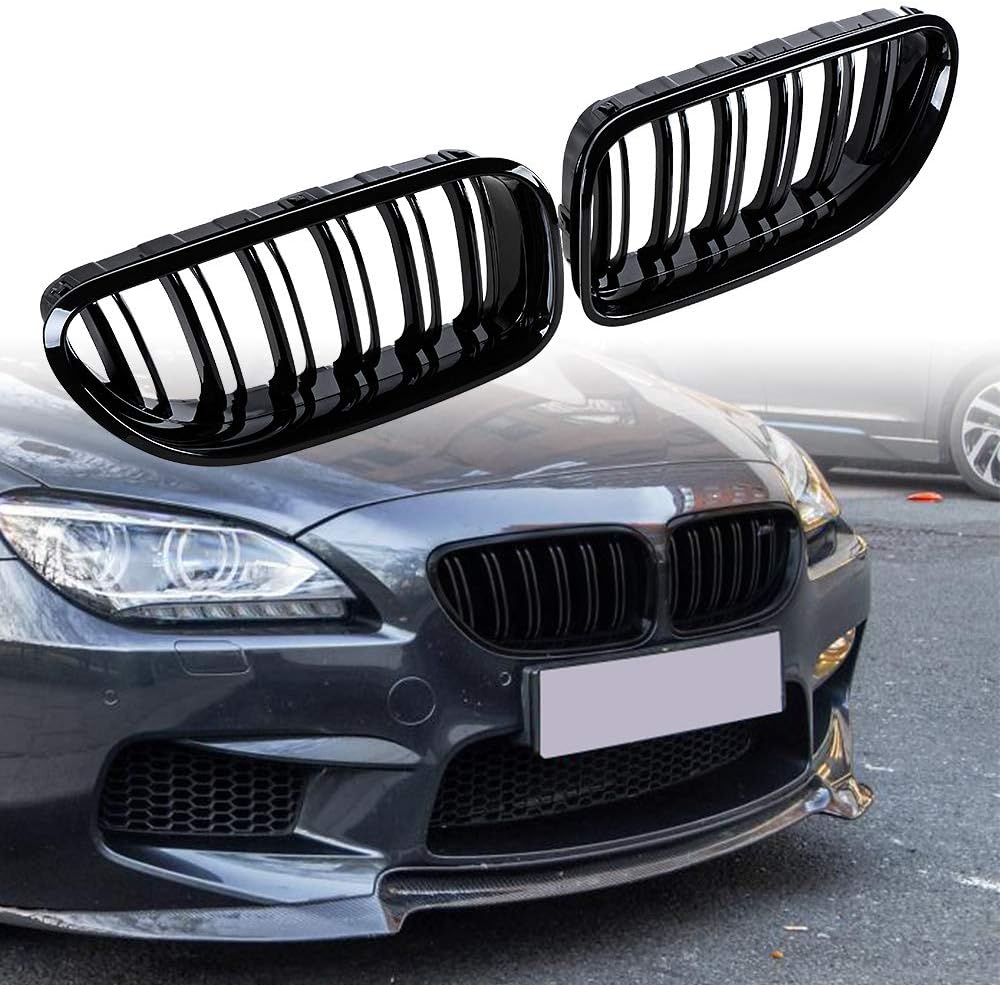 Astra Depot Gloss Black Dual Slats Front Kidney Grille Compatible For BMW M6 F06 F12 F13 640i 650i Coupe 2012-2018
