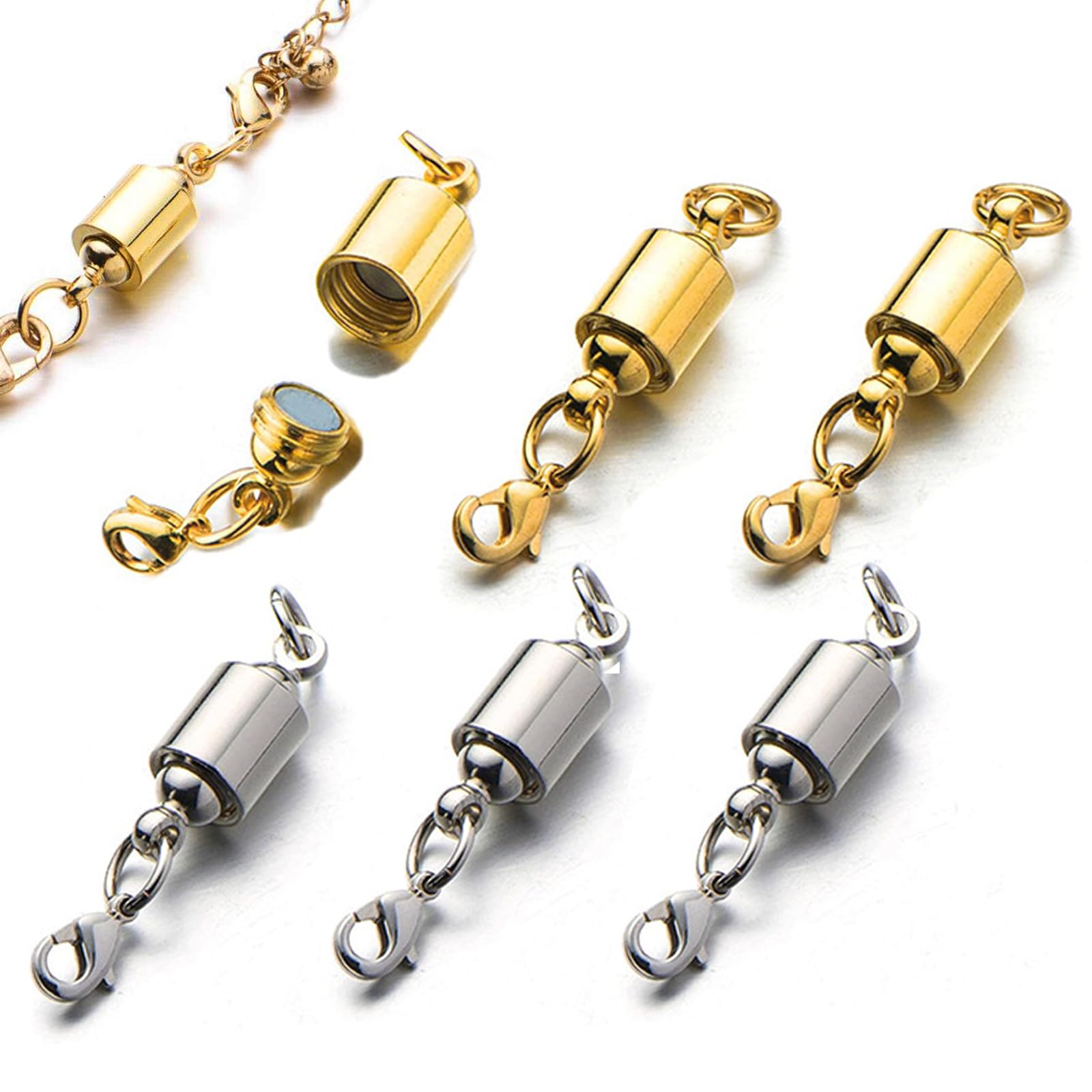 Makuki ネックレス マグネット 留め具 6個セット マグネットクラスプ 磁気クラスプ エンドパーツ ジュエリー 延長用金具 ねじ込み式 簡単装着 DIY用 クラフト作り 接続端 ブレスレットと首飾り ネックレスと宝飾品 プレゼント