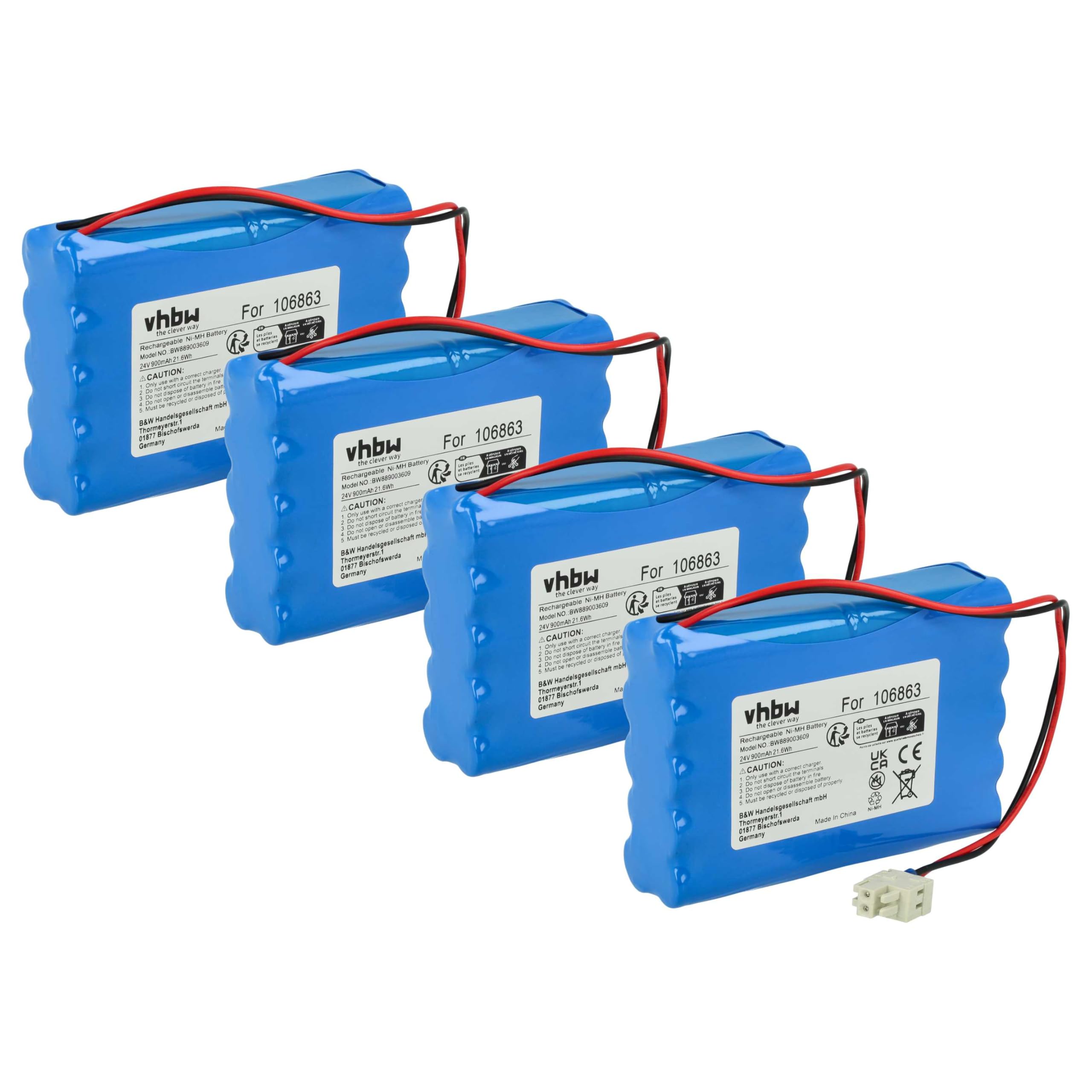 vhbw 4 x bateria kompatybilna z Geze Econo Drive EL, Slimdrive, Ecdrive u. Powerdrive przesuwne drzwi elektryczne (0,9 Ah, 24 V, NiMH)