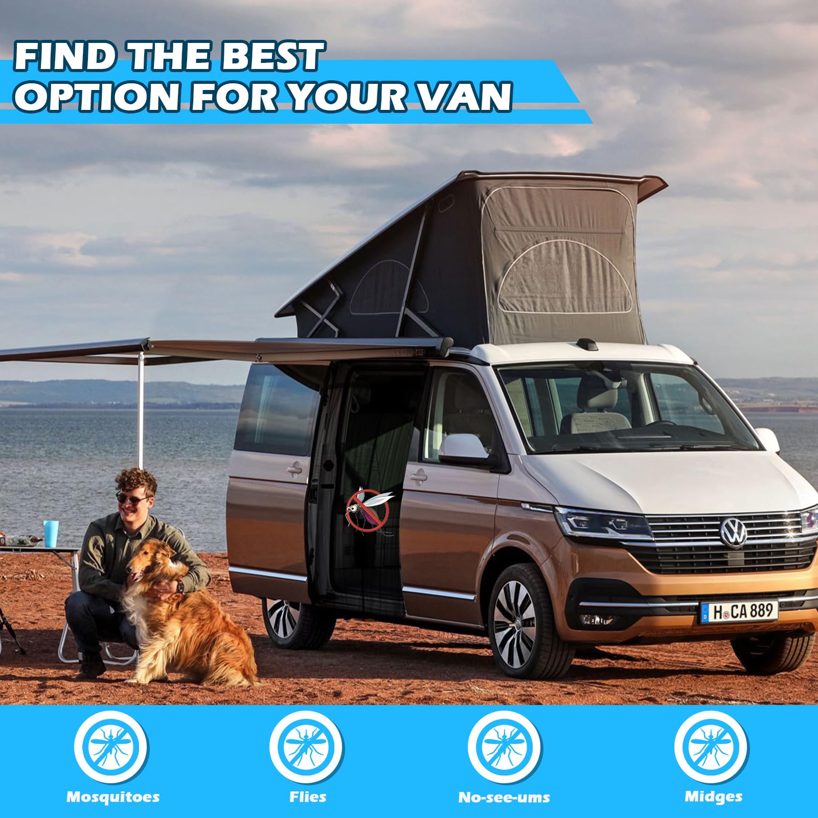 Mosquitera Magnética para Furgoneta para VW T6 T6.1 T6 California, Cortina Divisoria Magnética para Puertas Correderas, Ideal para Acampadas al Aire Libre