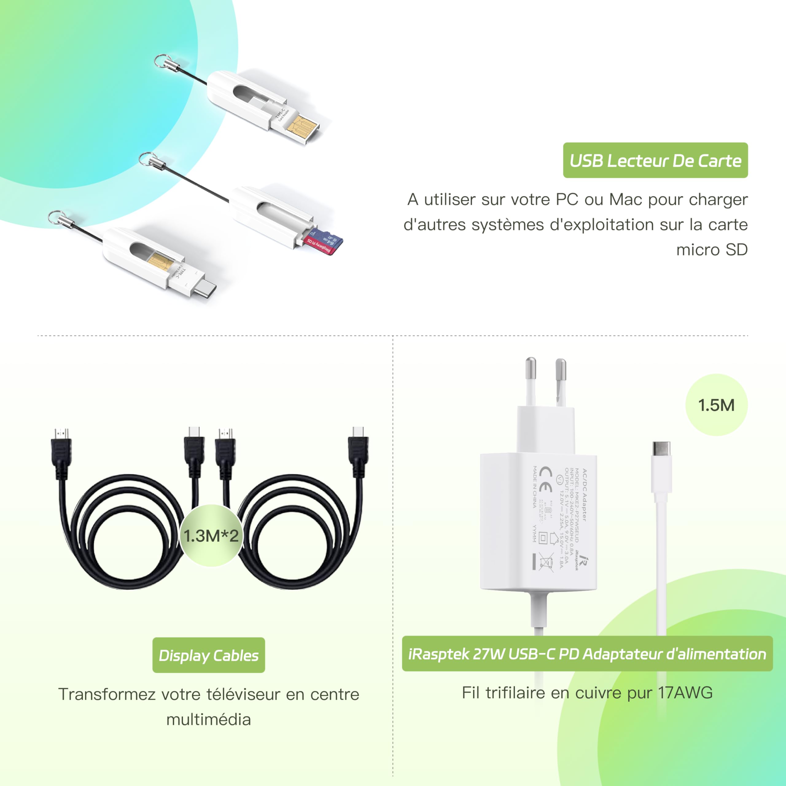 iRasptek Starter Kit For Raspberry Pi 5 8GB RAM - Edizione OS-Bookworm da 64GB preinstallata(Custodia rosse e bianca)