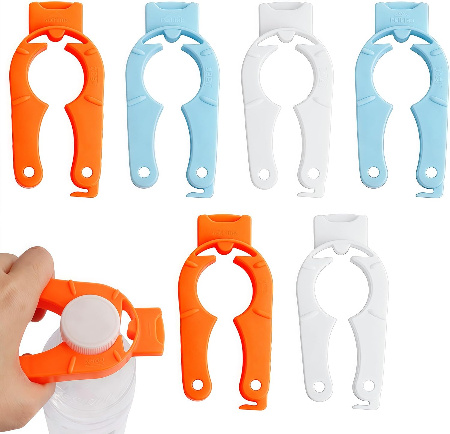 6-Pack 3-in-1 Bottle Cap Opener for Arthritis Hands - Multi-Purpose Gripper for Water Bottles, Jars, Cans - Kitchen, Camping Tool (Orange, Blue, White)