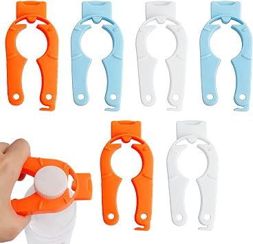 6-Pack Plastic Bottle Cap Opener, 3-in-1 Multi-Purpose Gripper Water Bottle Opener for Arthritic Hands, Easy-Twist Jar Opener Tool for Kitchen, Camping & Outdoor Use Orange, Blue, White