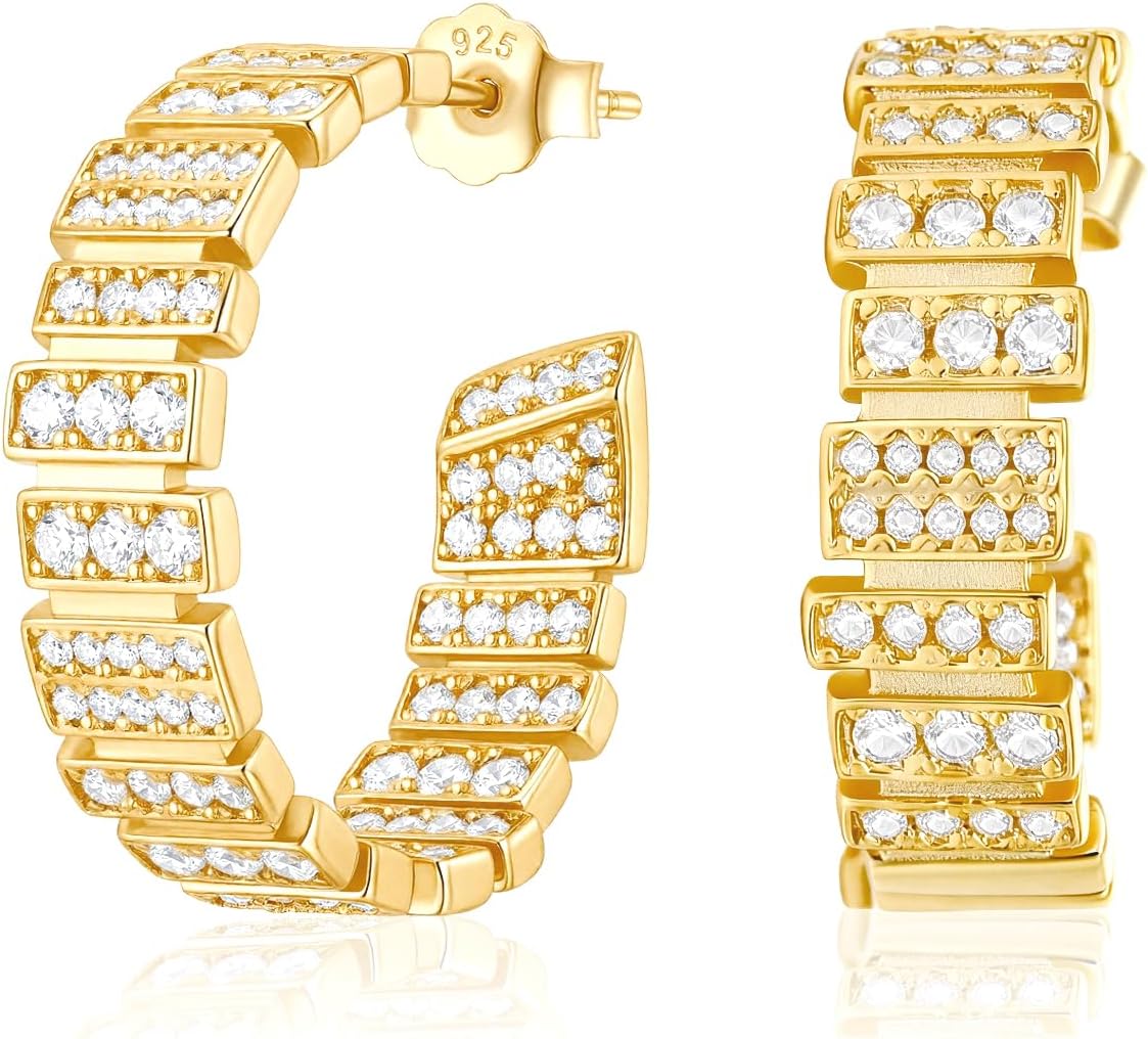 TOPROO Women Earrings, 14K Gold Plated 925 Sterling Silver Dainty Chunky Earrings for Her, Hypoallergenic Jewelry - for Sensitive