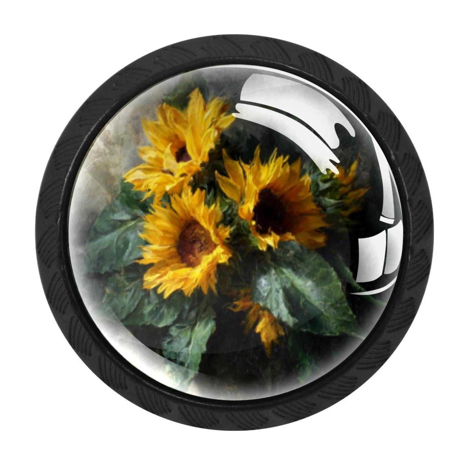 CHENZZZZ 4 Pack Black Sunflower Flowers Dark (1) Cabinet Pulls with Screws, Kitchen Cabinet Knobs Hardware