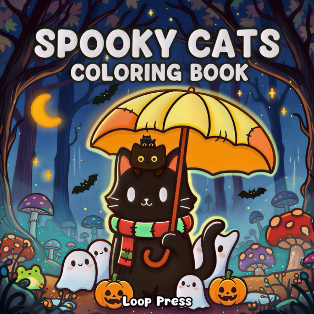 Spooky Cats Coloring Book: for Adults and Teens Featuring Cute Adorable Creatures in Cozy Hygge Moments for Comfy Relaxation