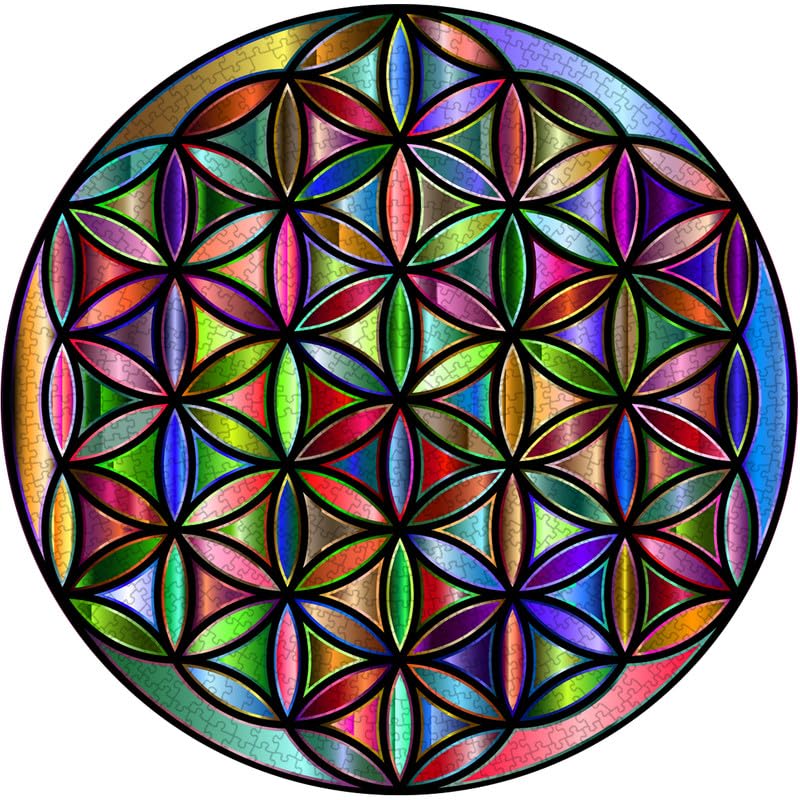 Flower of Life Sacred Geometry Puzzle 1000 Pieces for Adults, Difficult Impossible Puzzle Hard, Challenging Round Jigsaw Puzzle As Decor