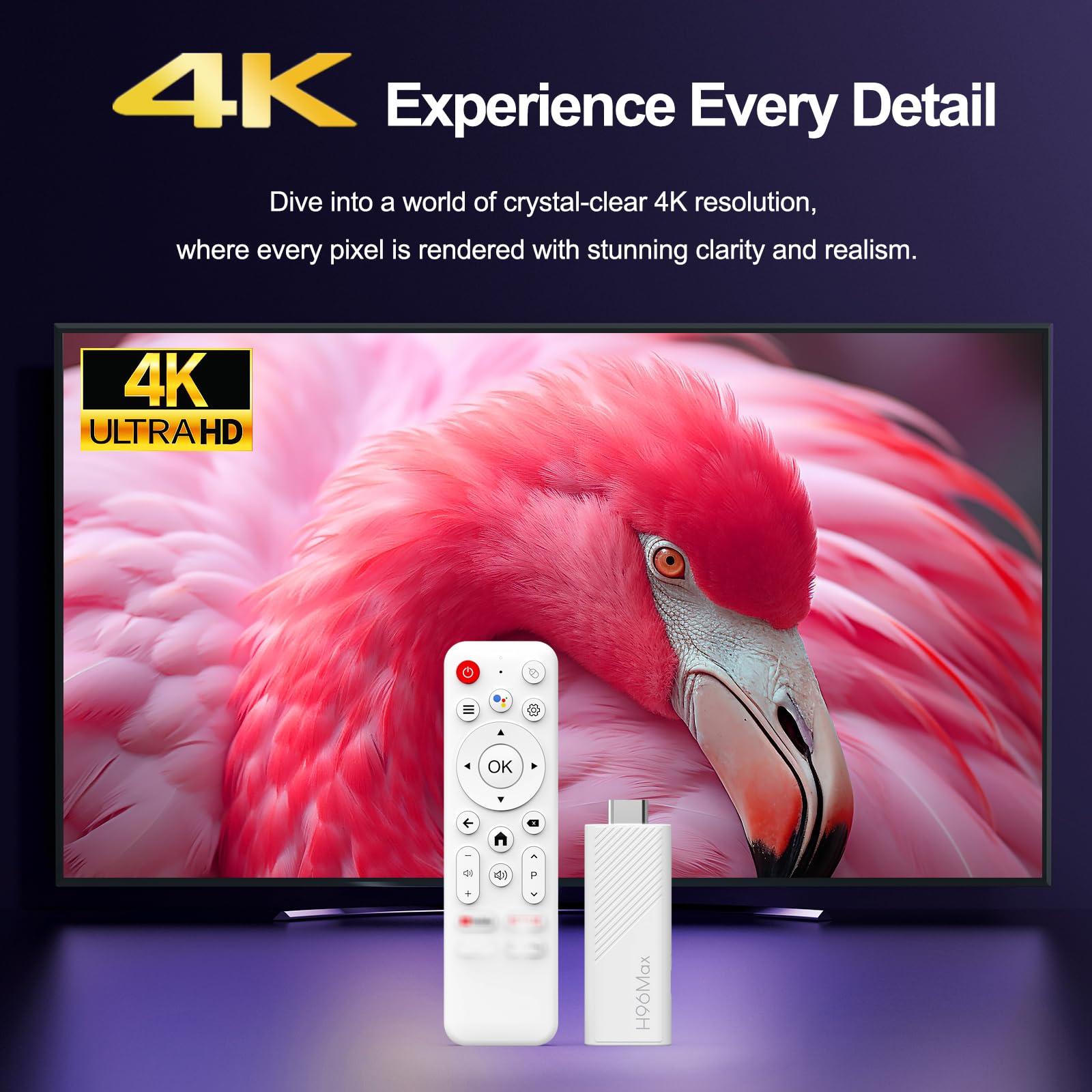 H96 MAX Android 14.0 TV Stick 16GB ATV Quad-Core WiFi6 2.4G/5.8Ghz BT5.0 4K AV1 Ultra HD Lettore di controllo vocale Smart Home