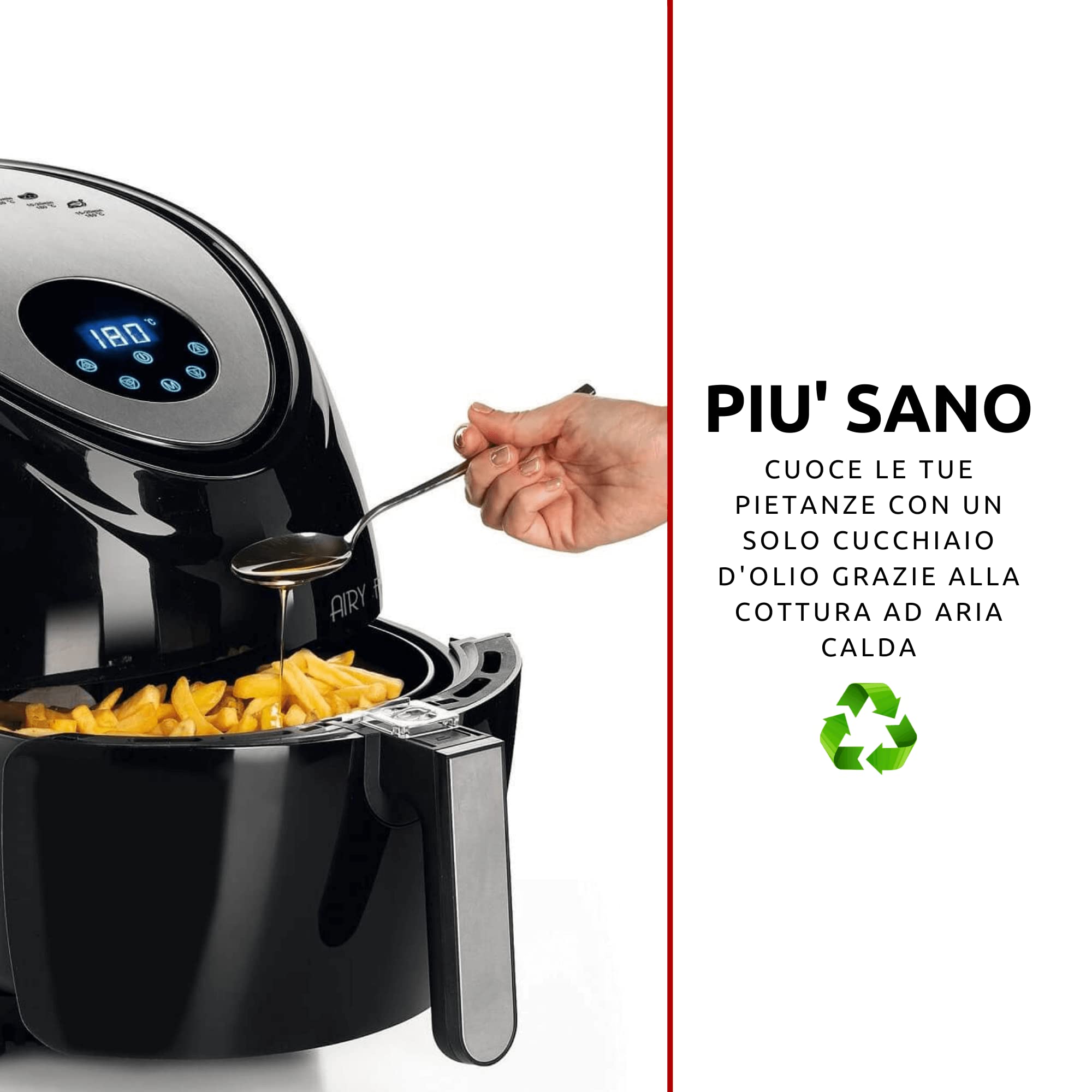 Ariete 4618 Airy Fryer XXL - Friggitrice ad Aria - Frigge 2,5 kg di Patatine Fritte - 5.5 Litri - Cottura Senza Olio e Grassi - 1800 Watt - Nero