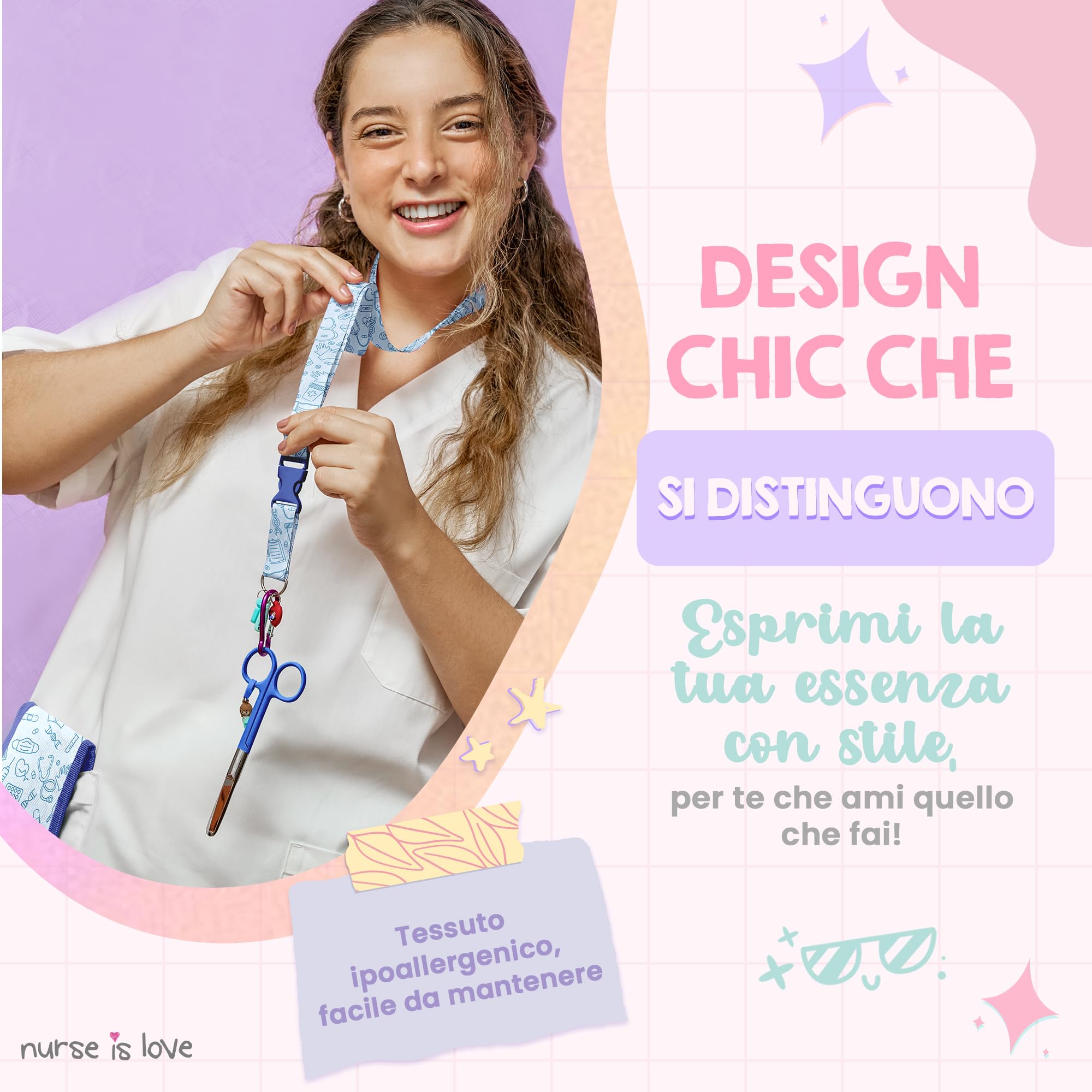 Nurse is Love Set Infermiera e TCAE (2 pezzi). | Porta Badge da Collo - Portachiavi Collo + Forbici Infermiere Mayo | Regali Personalizzati - Kit Accessori - BLU