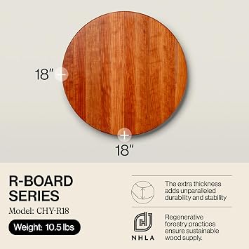 John Boos R-Board Series Round Wooden Cherry Cutting Board 18x18 1.5 Thick, 10.5-lb Reversible Butcher Block with Edge-Grain Made in the USA