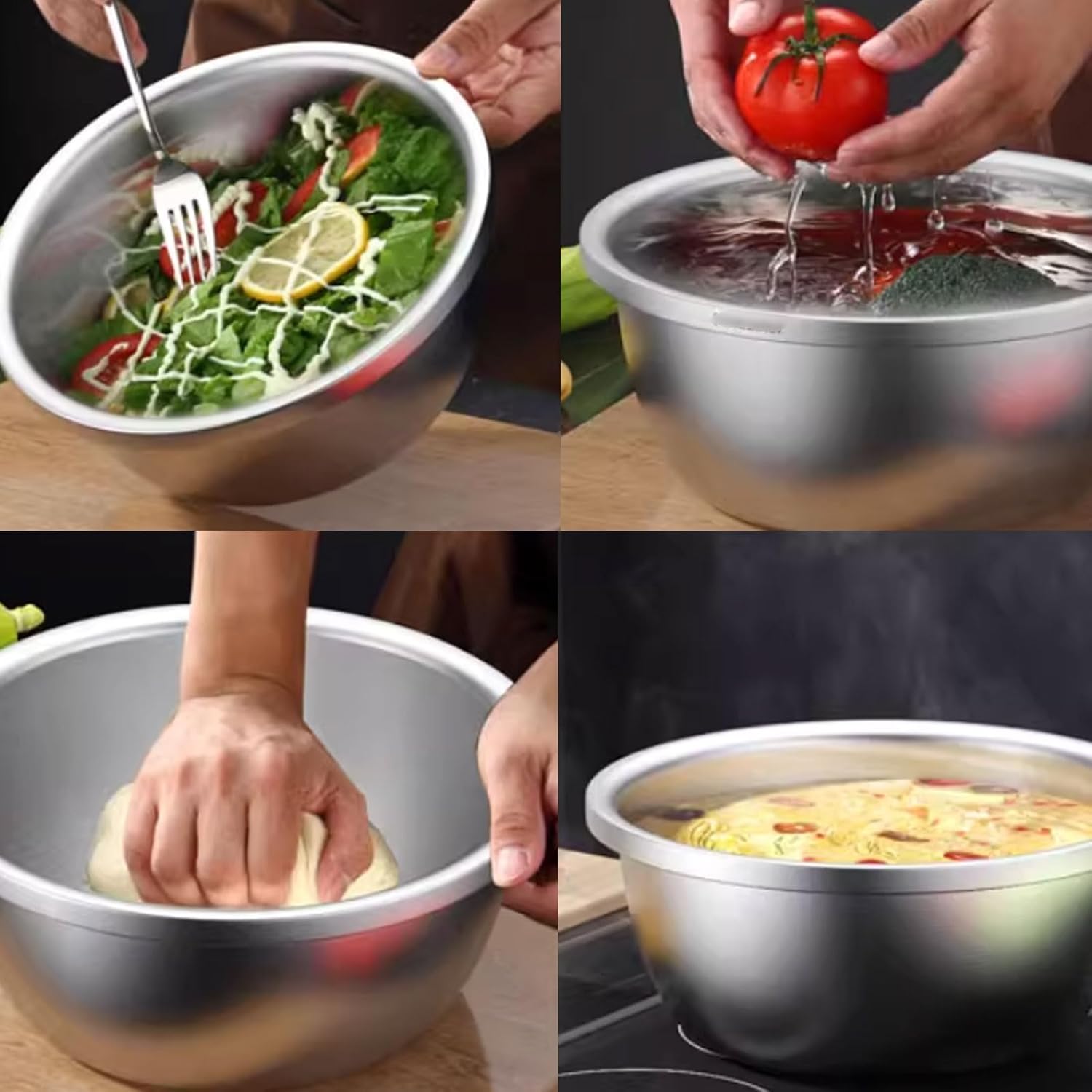 Stackable Stainless Steel Mixing Bowl With Lid For Household Egg Beating Dough Kneading And Salad Multifunctional Mixing Plate multipurpose(M)