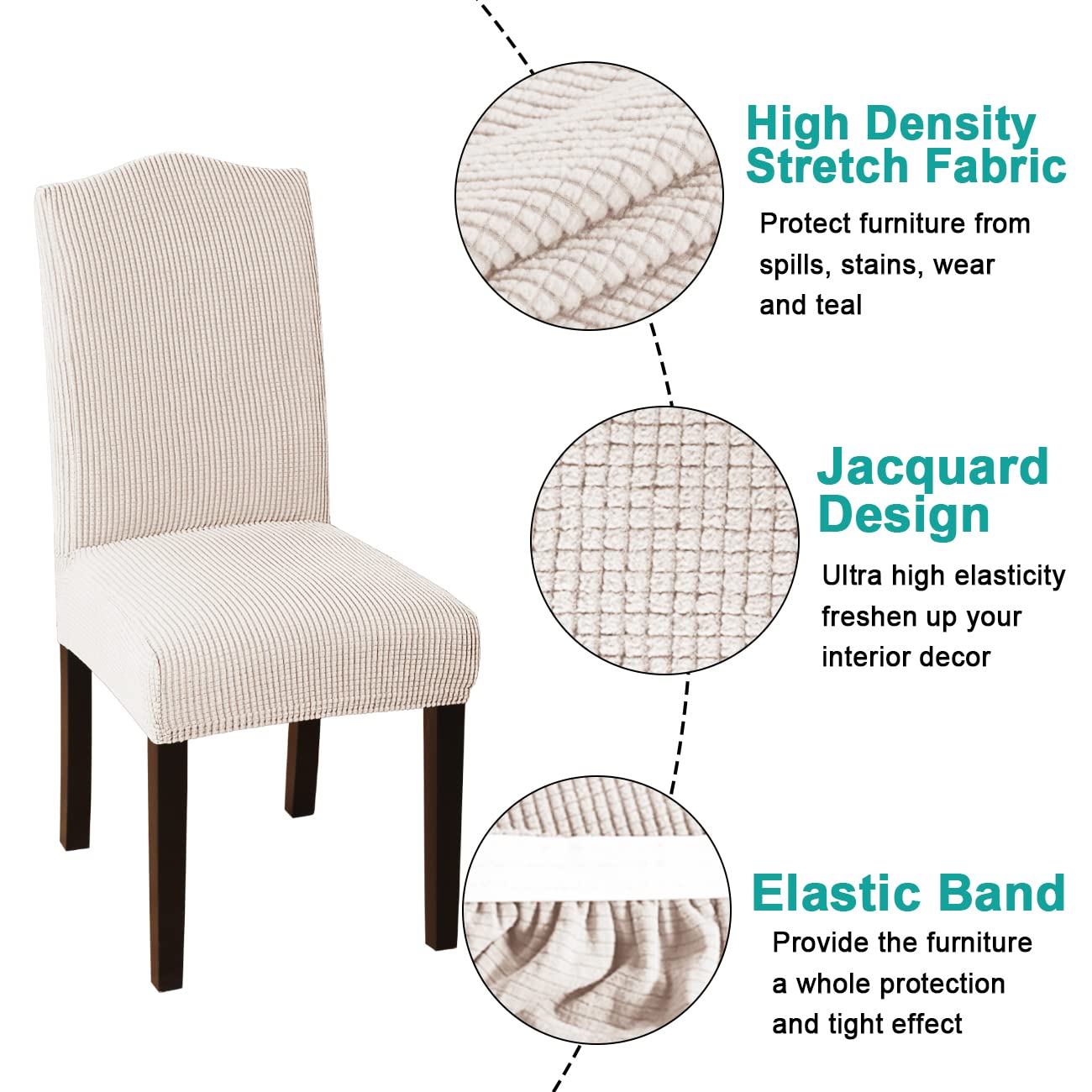 Turquoize Chair Covers for Dining Chairs, Soft Removable Chair Covers Set  of 2, Washable Kitchen Chair Covers Parson Dining Chair Protector for Home