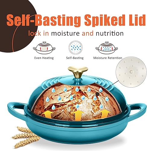 Miniatura 4 de Horno de pan redondo de hierro fundido esmaltado, horno holandés de hierro fundido de 6 cuartos de galón para hornear pan casero de masa madre, olla