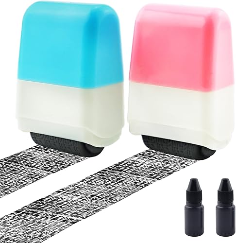 2 sellos de rodillo de protección de identidad incluidos, paquete de 2 sellos de tinta para prevención de seguridad, rodillo de sello confidencial