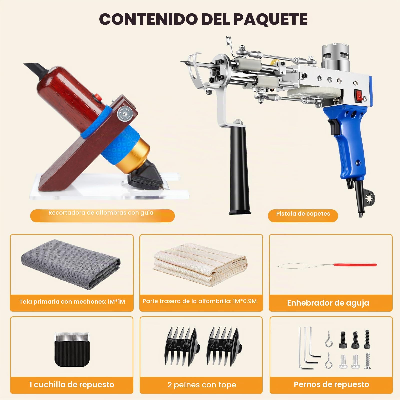Riiai Tufting Gun Kit de Inicio de Pistola de mechones, Pistola de mechones con Kit de fabricación de alfombras para Recortadora de alfombras, Pila de Bucle Cortada con Pistola de alfombras