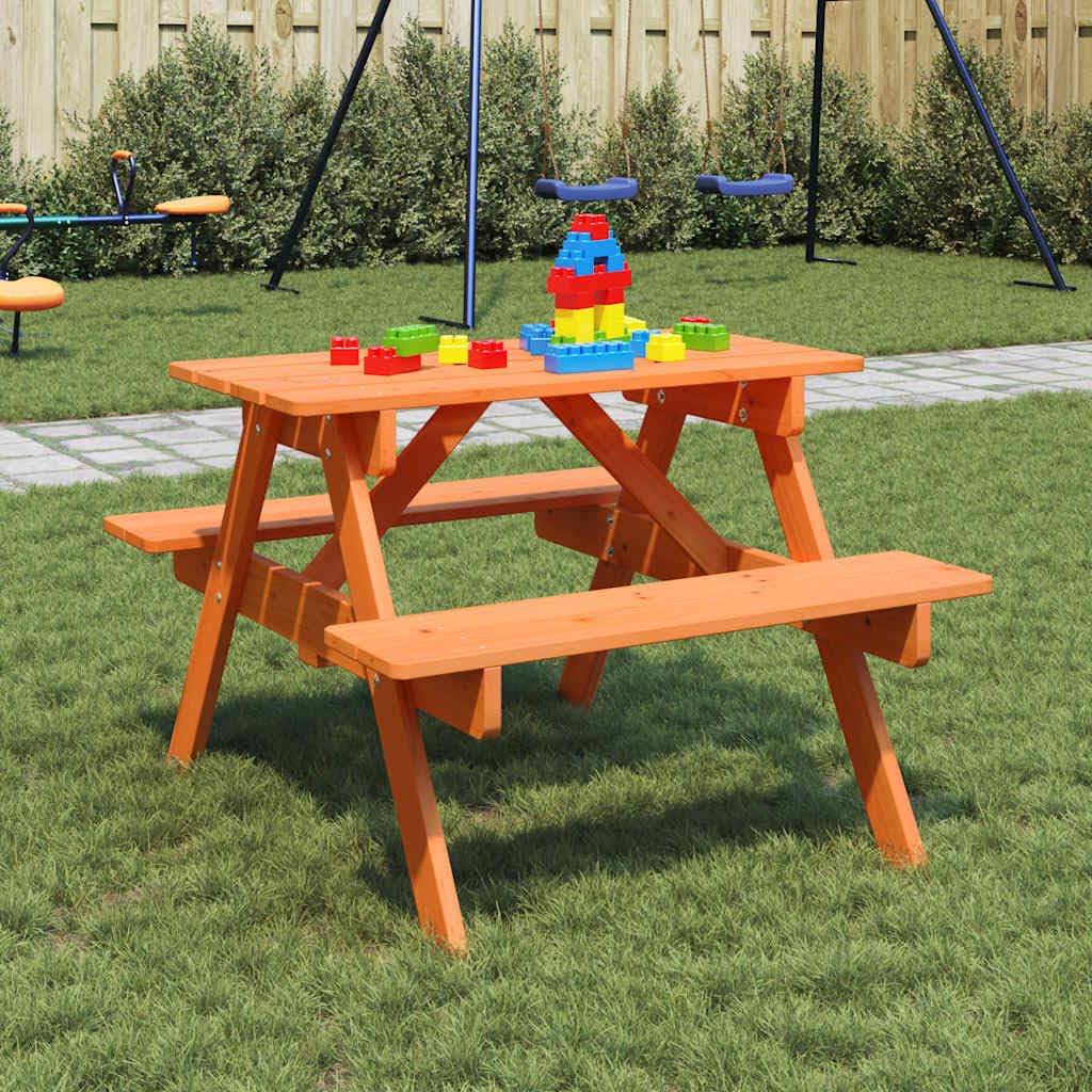 Stół piknikowy dla 4 dzieci z litego drewna jodłowego z otworem na parasol, stół ogrodowy na taras, balkon i do ogrodu, stabilny stół outdoorowy do jedzenia, picia, grillowania i pikniku na