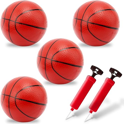 Juego de 5 mini baloncesto de bola, mini aro de baloncesto con 2 bombas de aire, juego de baloncesto inflable en miniatura para interiores y