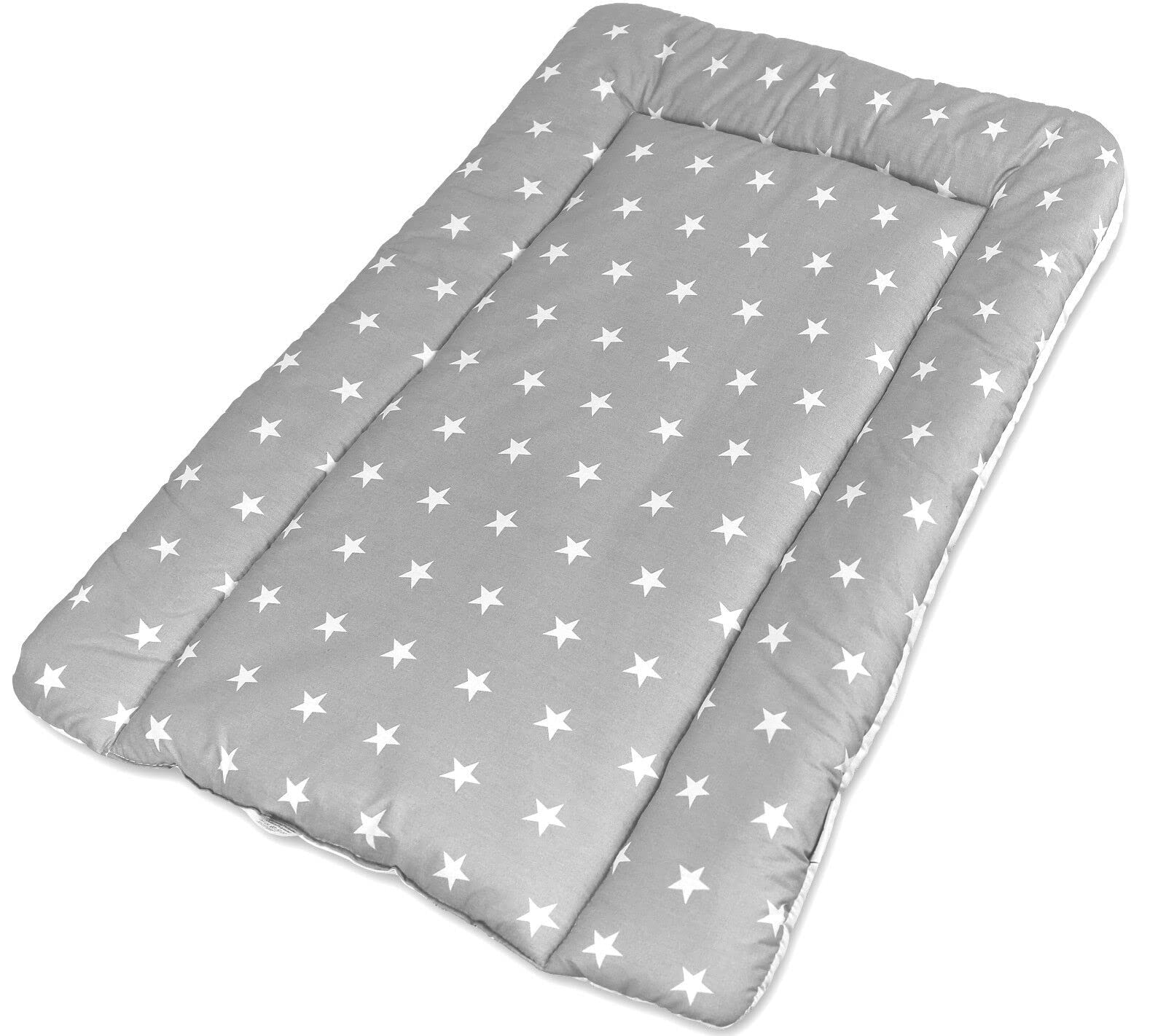 BABYMAM Baby Changing Mat 100% Cotton Padded Soft Nursery for Unit (Small White Stars on Grey)