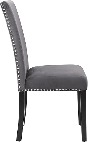 Miniatura 5 de Roundhill Furniture Cobre - Silla de comedor contemporánea de terciopelo con borde de clavo, juego de dos, color gris