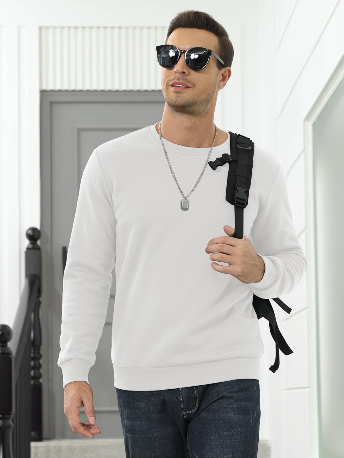 MAGCOMSEN Men's Sherpa Lined Sweatshirts Fleece Pullover Basic Tops Warm Crewneck Winter Sweatshirt - Image 2