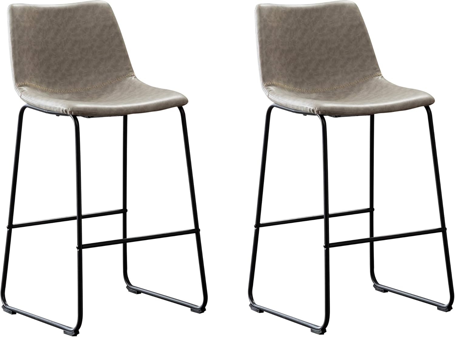 Vanity Art Set of 2 Pcs Synthetic Leather Upholstered Barstools Armless Dining Chairs with Metal Legs (Gray) UC-13HG