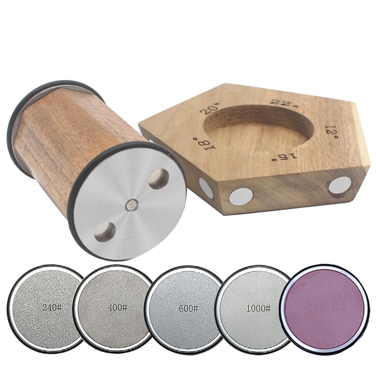 Acacia Rolling Knife Sharpener with 4 Diamond discs and Corundum disc, Rolling Knife Sharpener Kit with 5 Magnetic Angle Offer 12/15/18/20/22°
