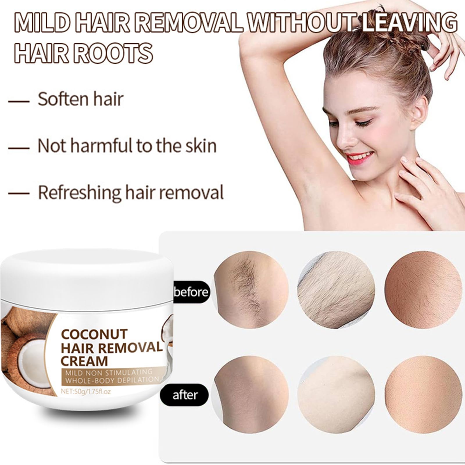 Crema depilatoria facial y crema de depilación corporal para mujeres, removedor de coco para labio superior y barbilla, removedor de vello facial para piel sensible corporal, suave y no irritante (2 3
