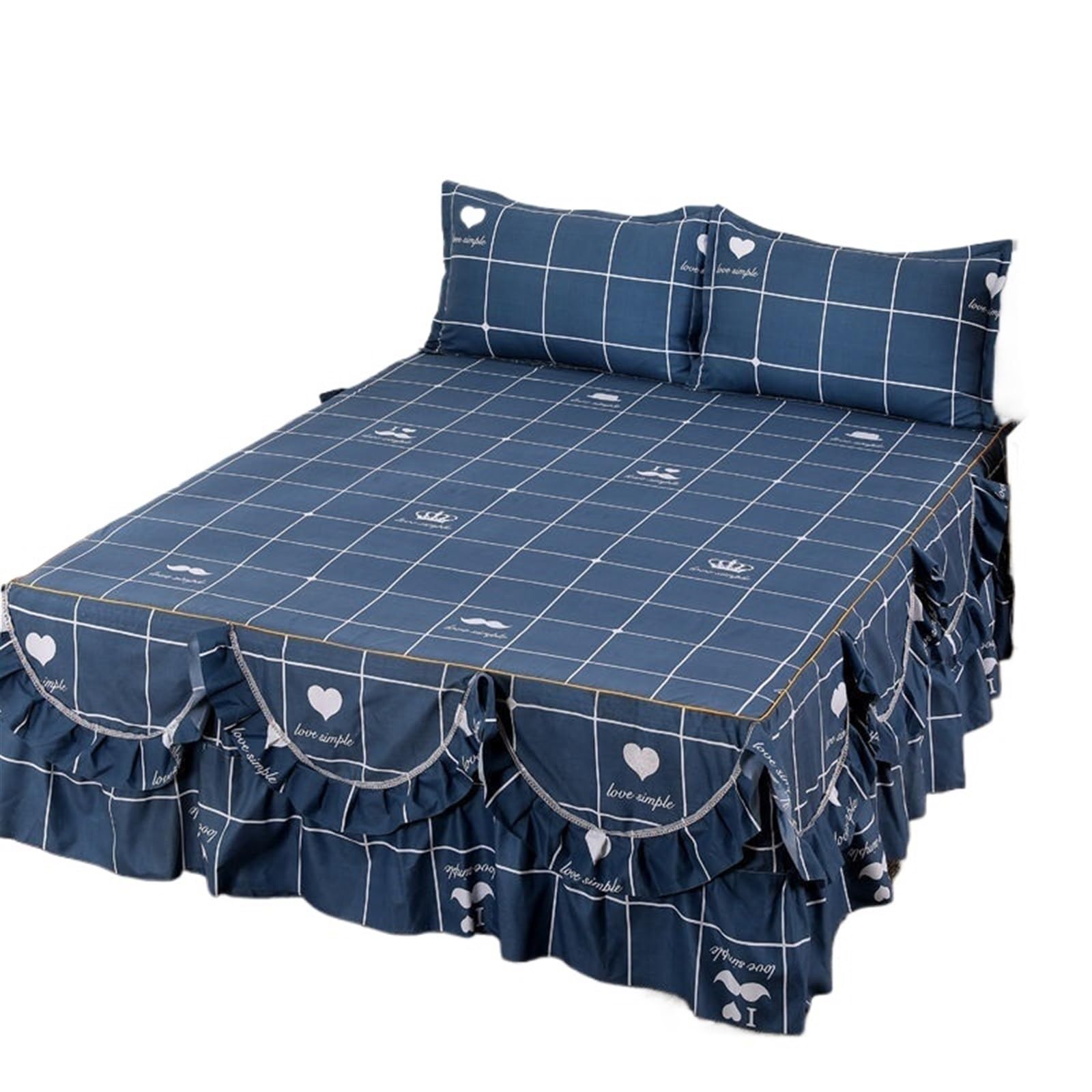 EJvkrbtx Ruffle Wrap Bedspread Set Bed Skirt 2 Pillowcases Printed Washable Soft Multiple Sizes(E,180x200cm)