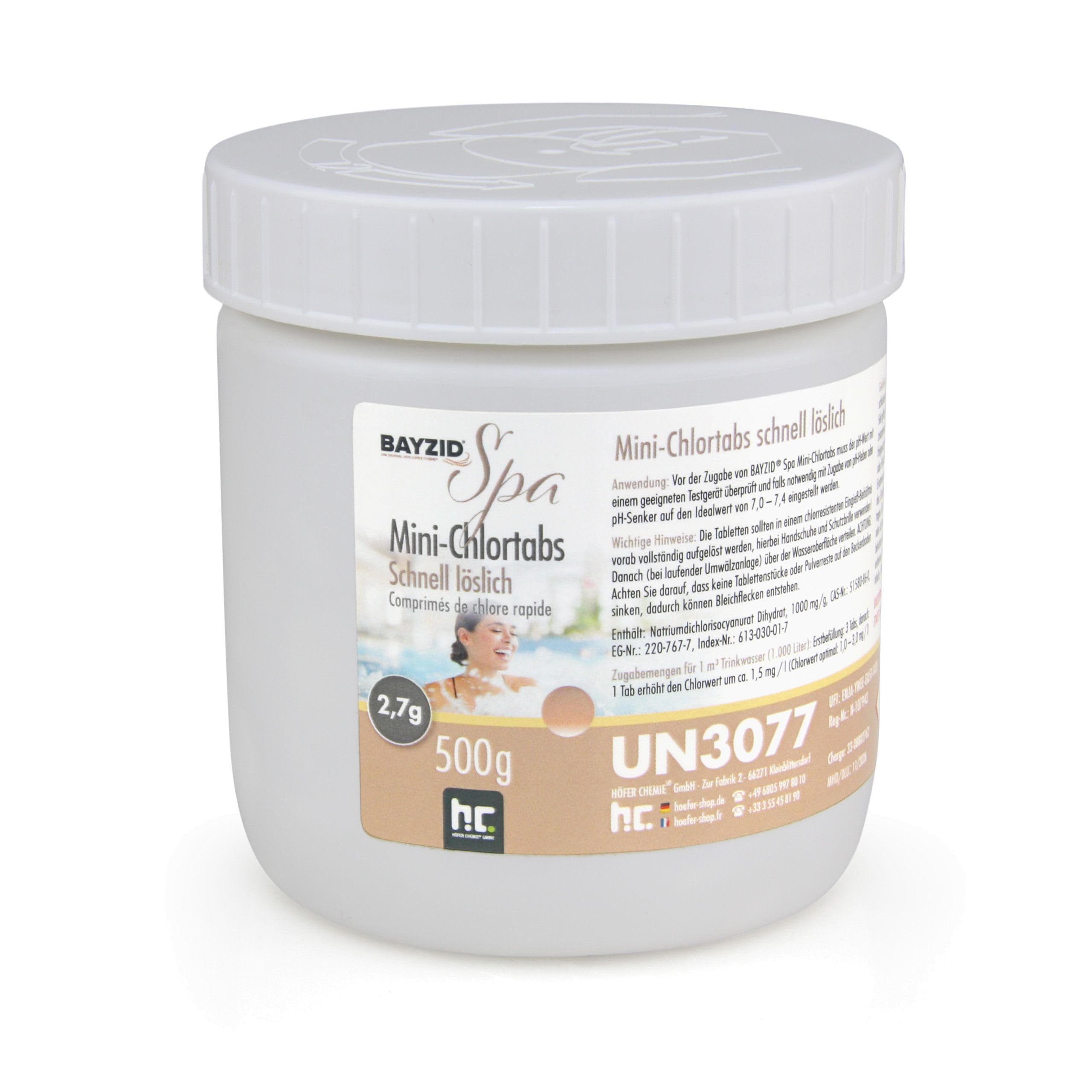 BAYZID® Mini Pastilles de Chlore 500 g– Désinfection Rapide pour Piscine, Spa, Jacuzzi et Pataugeoire – Chloration Choc et Permanente – Haute Pureté – Facile à Utiliser
