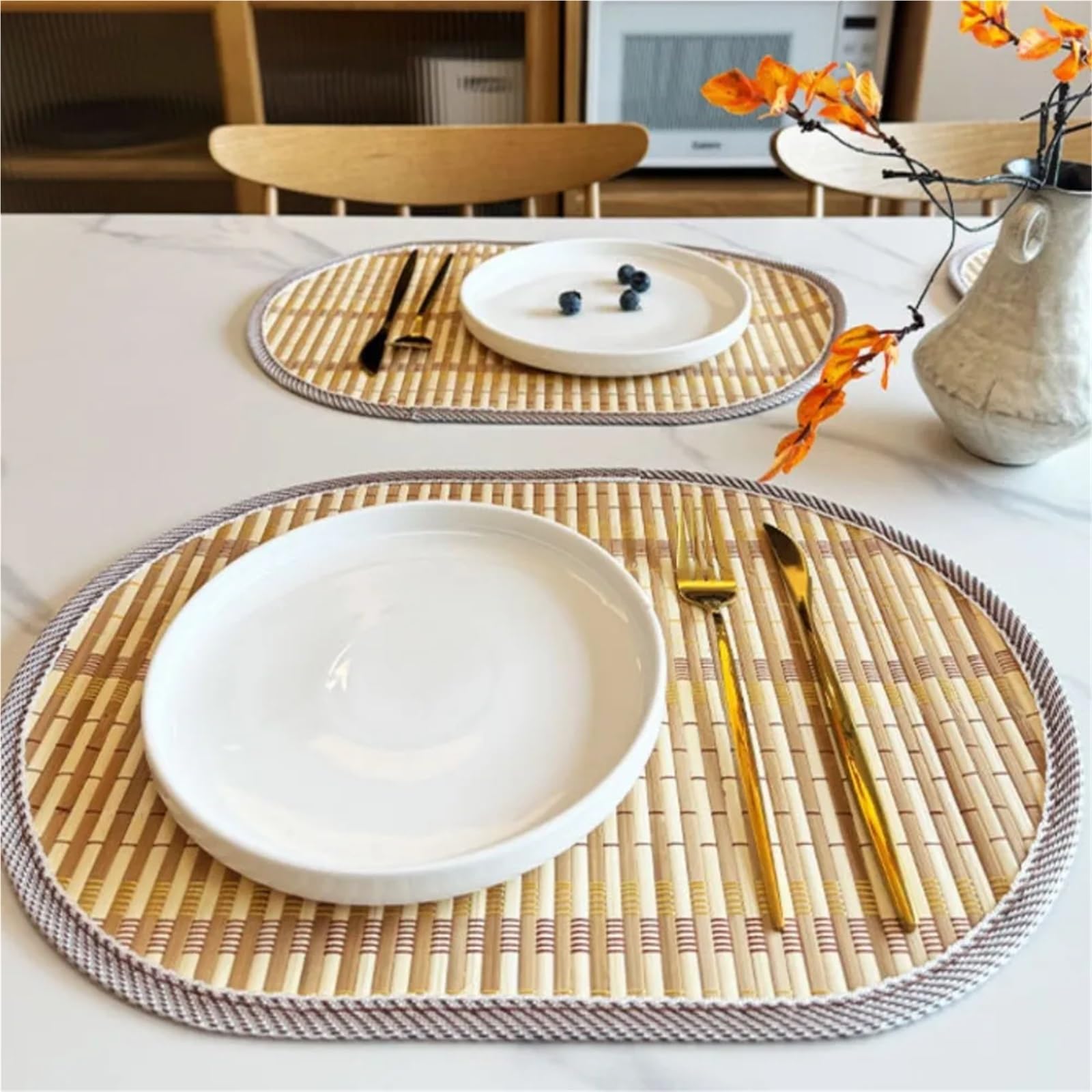 Tejido Salvamanteles Manteles Individuales Tejidos con Bordes ovalados, tapete for vajilla de Regalo, Resistente al Calor for el hogar, Mesa Comedor Cocina, 1/4/6 Uds