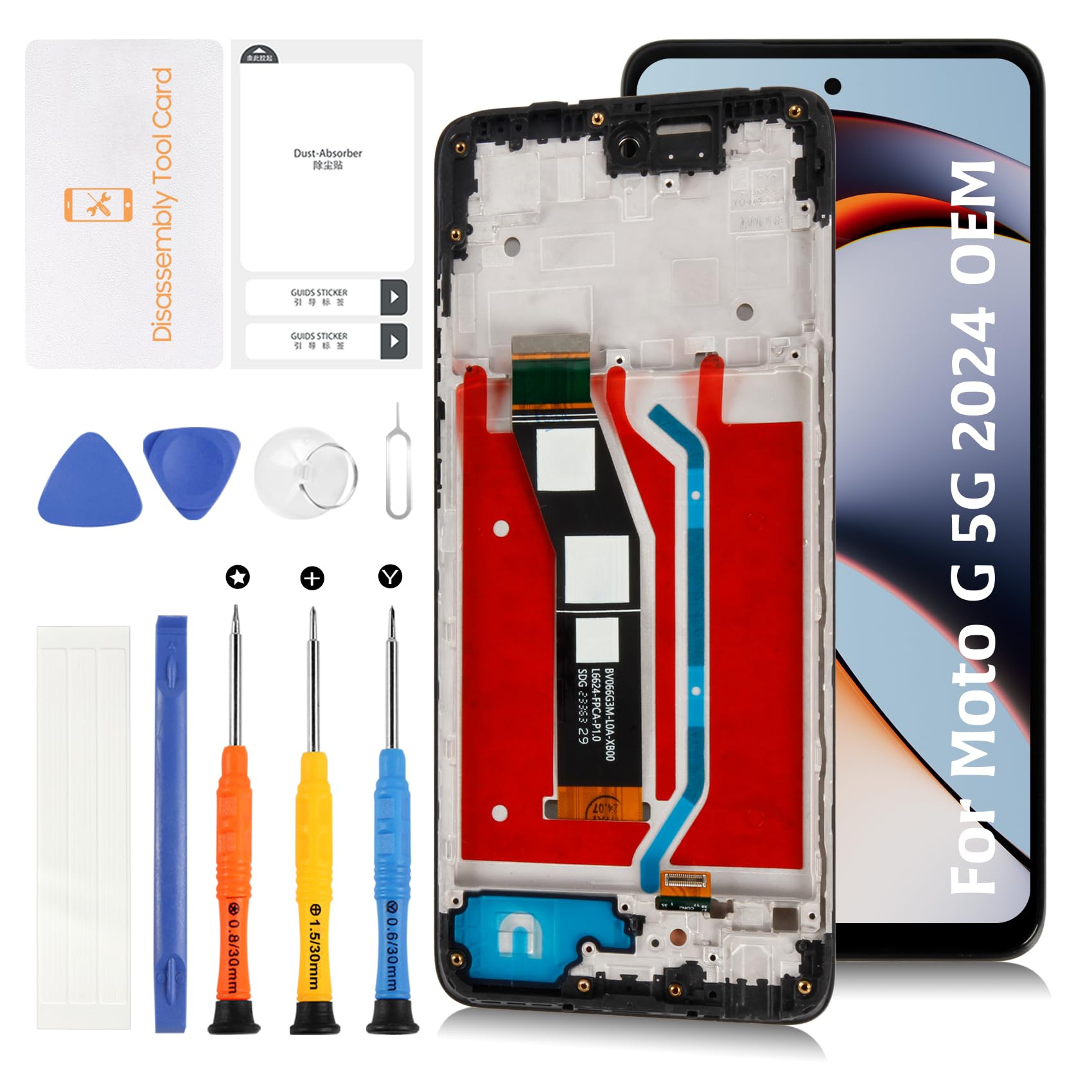 Photo 1 of Olivechard for Motorola Moto G 5G 2024 6.6" Screen Replacement with Frame LCD Display XT2417-1 XT2417 Touch Digitizer Screen Assembly with Repair Tools