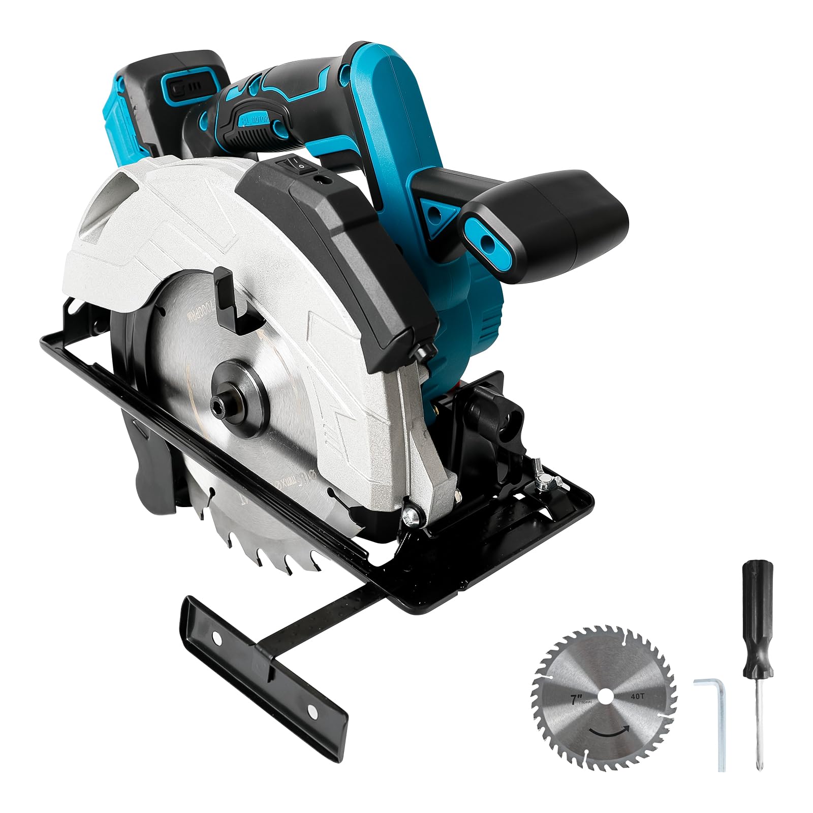 Sierra circular inalámbrica compatible con batería Makita de 18 V, sierra circular eléctrica de 7-1/4 pulgadas con 2 cuchillas, 5000 RPM sin escobillas, bisel de 0-45°, para corte de plástico y