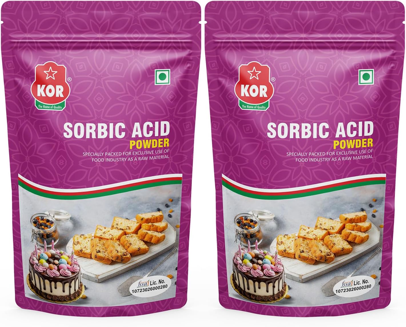 KOR Sorbic Acid - 800gm (Set of 2 Jar of 400g) | Preservative for Food Products