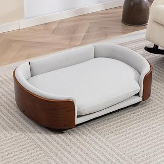 Elevated Dog Bed Pet Sofa, Light Gray Walnut, Cashmere Velvet Cushion Large