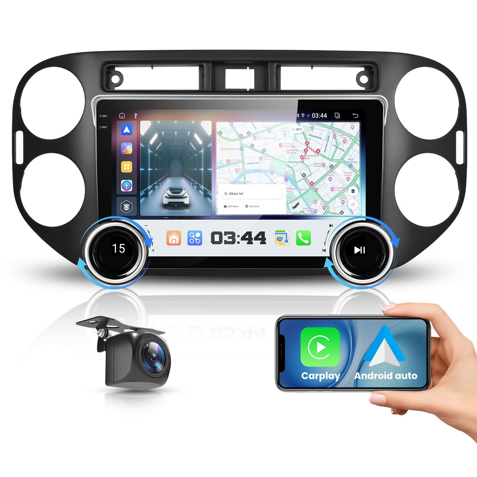 4G+64G VECHTEL 10,1" Autoradio 2 DIN pour VW Tiguan (2010-2016) Con Deux Boutons,Android 15,écran Tactile HD IPS CarPlay sans Fil,Android Auto,GPS,Wi-FI,Bluetooth 5.0,Radio FM RDS,caméra de recul