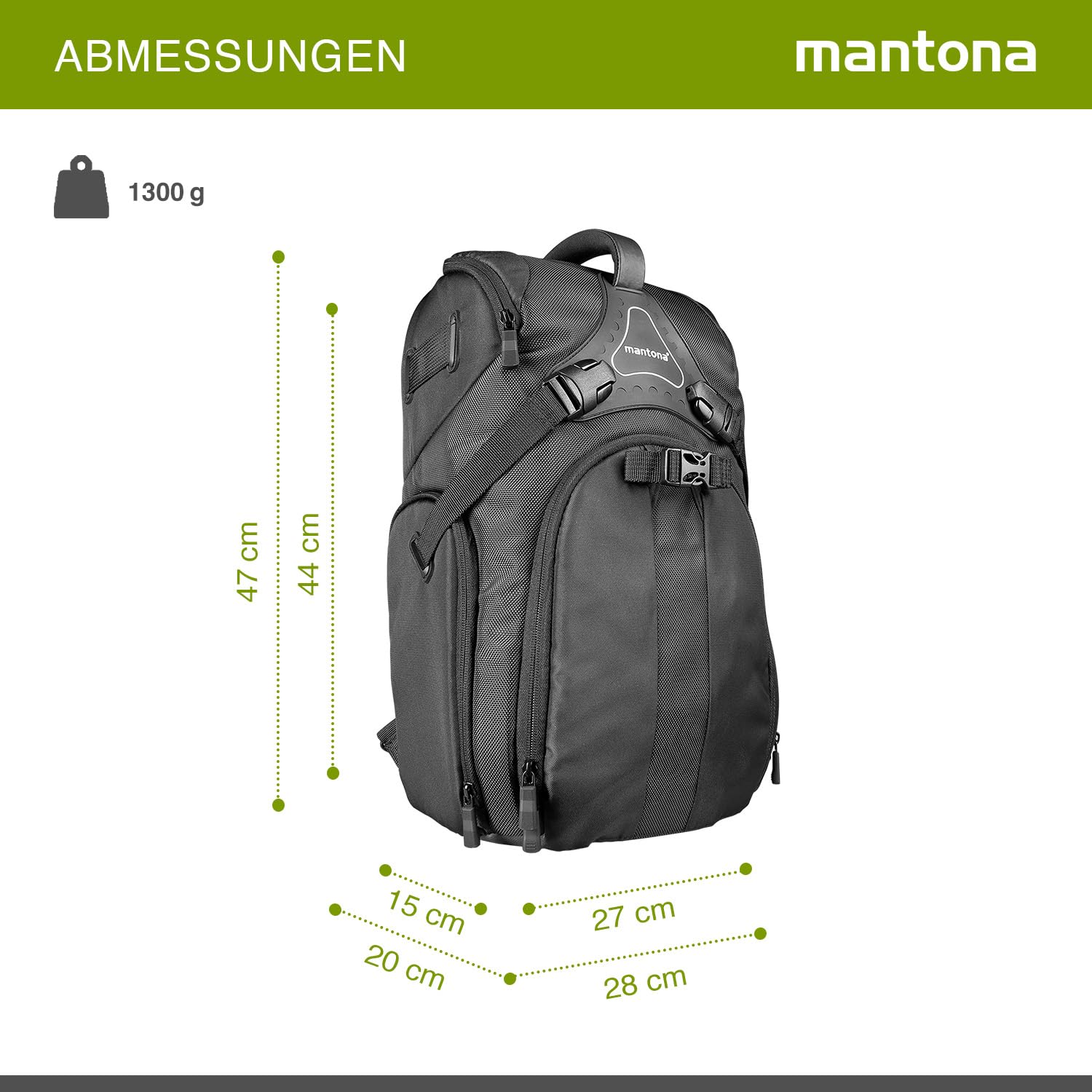 Mantona Rhodolit SLR-Kamerarucksack - Fototasche geeignet für SLR mit angesetztem Objektiv, weitere Objektive, Systemblitz und Zubehör, schwarze Kameratasche inkl. Regenschutz