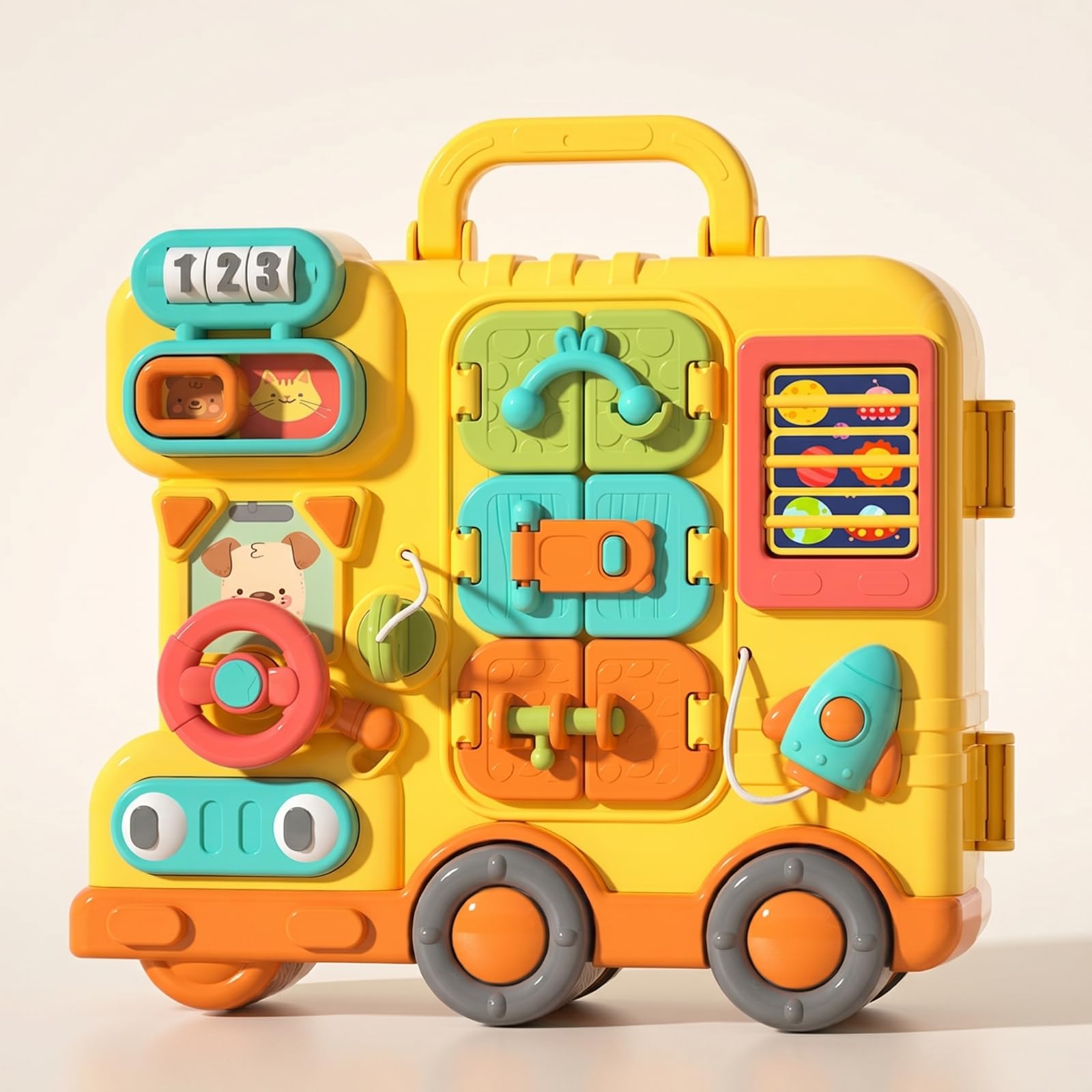 Harilla Lernbrett Kinder Busy Board Lernspielzeug Motorikbrett Aktivitätsbrett mit Zahlen Türen Telefon Lenkrad Uhr Abwechslungsreiche Tastdetails für, Standardversion