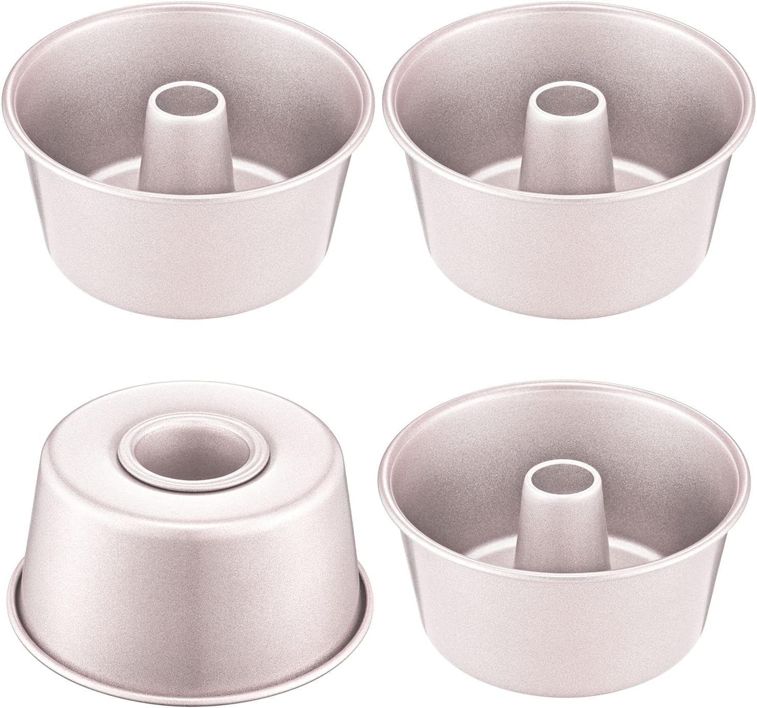 Mini Angel Food Pan Set, 3.5-Inch 4Pcs Non-Stick Chiffon Tube Pan for Oven and Instant Pot Baking (Champagne Gold)