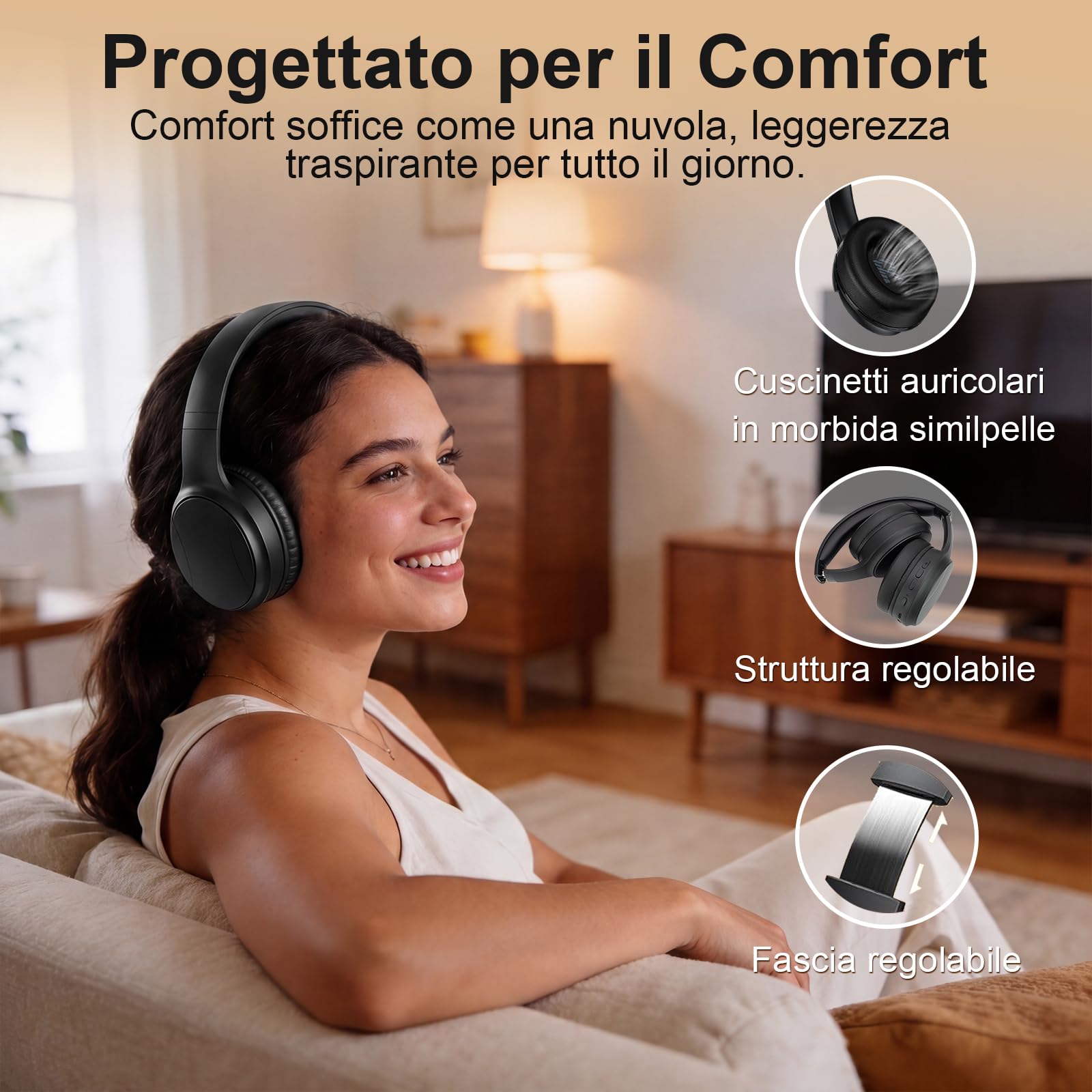 Cuffie Wireless per Guardare la TV, Doppia Modalità Bluetooth e 2.4G con Trasmettitore, Bassa Latenza 5 Preset EQ, Microfono Integrato per Dialogo Chiaro, Compatibile con Uscite Ottiche/Coassiali/AUX