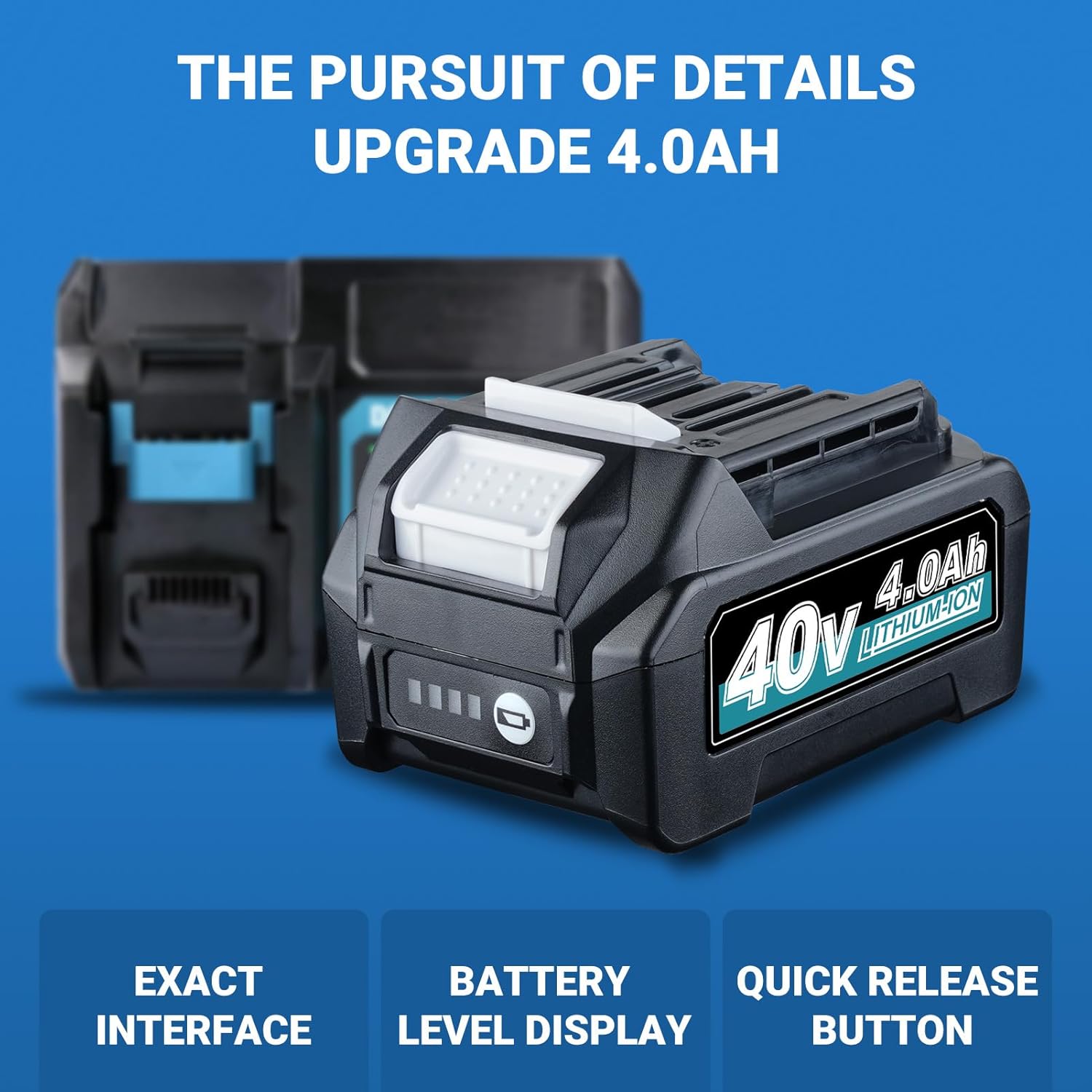 2 Pack 4.0Ah Lithium-ion Battery Replacement for Makita 40V Battery BL4040 BL4050 BL4050F BL4025, Compatible with Makita XGT Cordless Power Tools