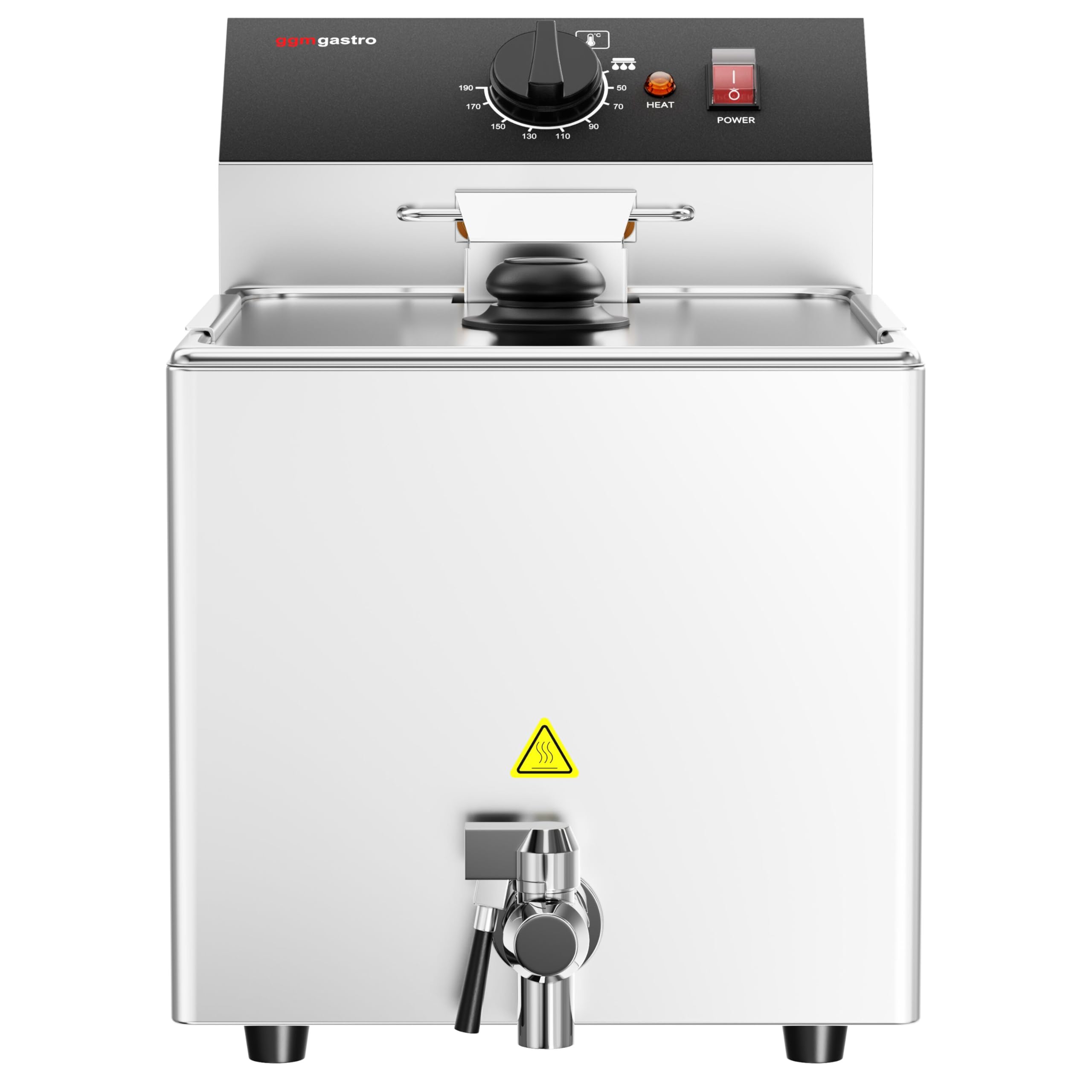 GGM Gastro Elektro-Fritteuse 12L 3,25kW mit Ablasshahn | Robuste Edelstahlkonstruktion, zeitsparende Reinigung, einfaches Öl-Management, sofort betriebsbereit, sicher im Betrieb
