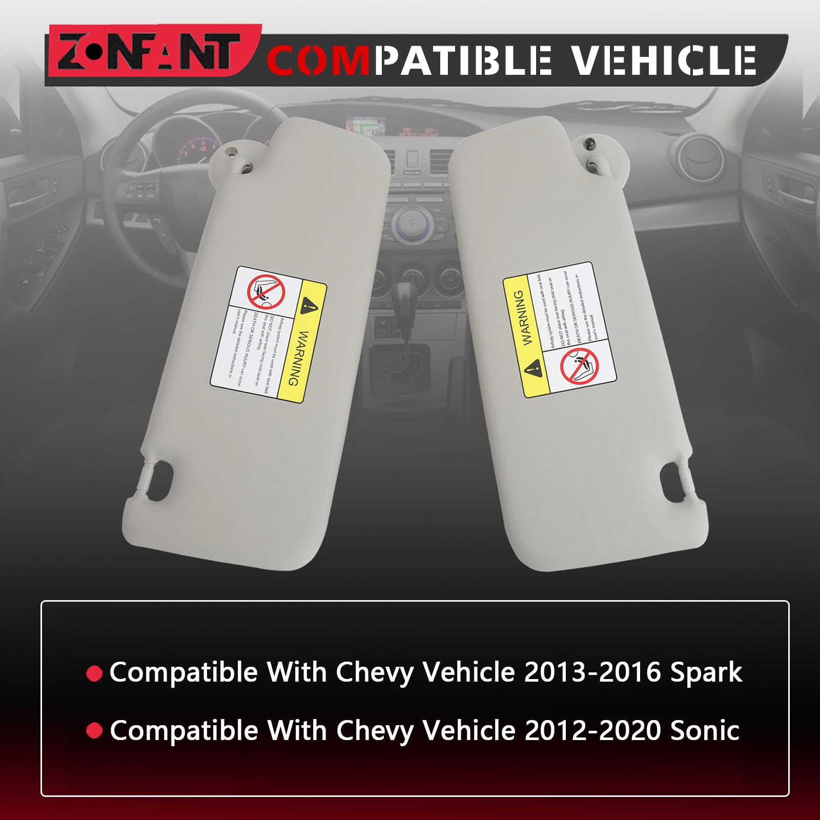 Sun Visor For Spark CHEVY Sonic 2012-2020 Pair Left Right LH RH Gray 2MPLASTIC