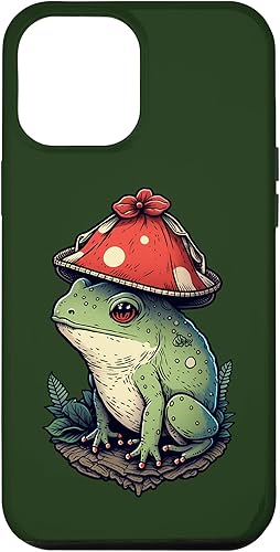 iPhone 12 Pro Max Goblincore Frog con sombrero de hongo, bonita funda estética Cottagecore