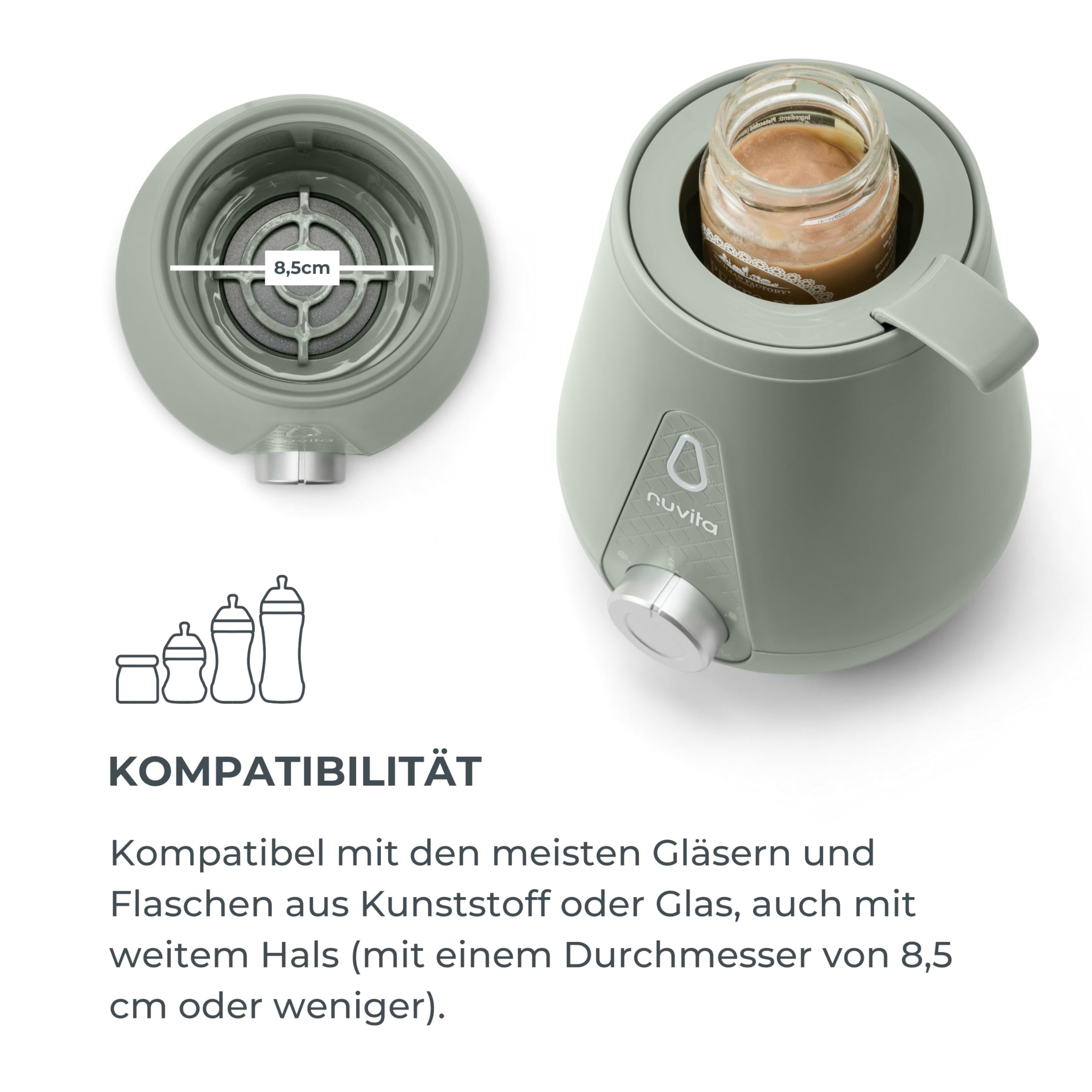 Nuvita 1165 Tragbarer Baby Flaschenwärmer für Zuhause und Auto & Sterilisator für Baby-Flaschen, Baby-Nahrung und Muttermilch - Babykostwärmer für Fläschchen und Gläschen - Sage Green