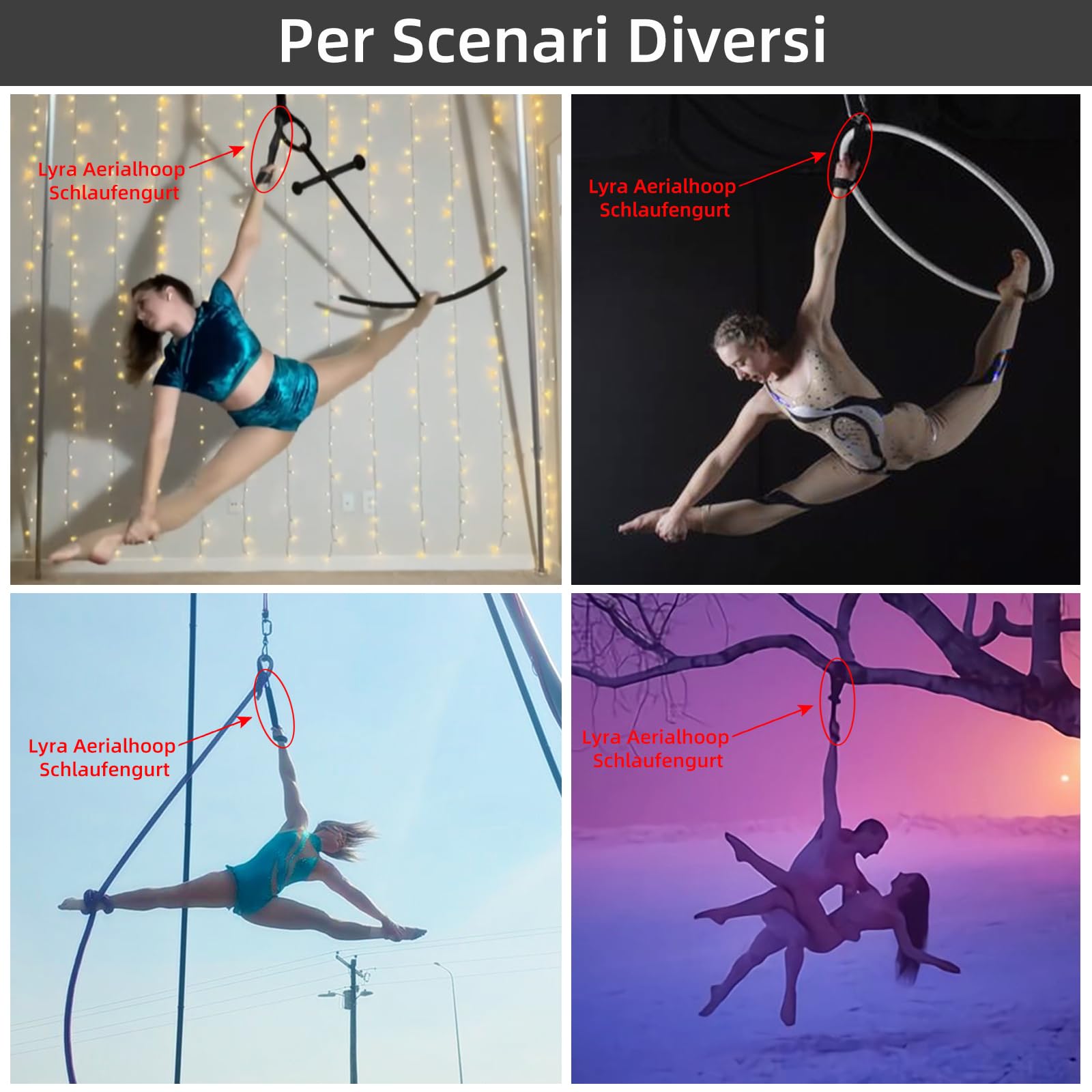 PRIOR FITNESS Lyra Aerial Hoop Schlaufengurt, Verbessert Nylon Rutschfestes 45cm/17.71" Handzubehör, SGS Maximale Traglast 272kg/600lb, Schlaufengurt Schlinge für Yoga, Luftakrobatik & Krafttraining