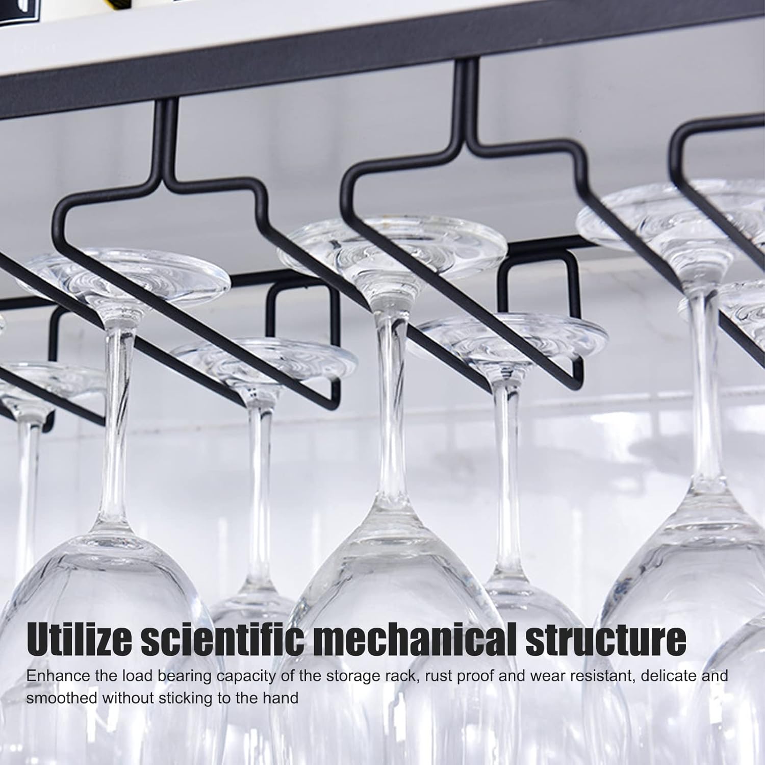 Under Cabinet Wine Glass Rack, Metal Stemware Holder with 3 Rails, Space Saving Hanging Cup Storage for Bar Kitchen, 35 x 22.5 cm